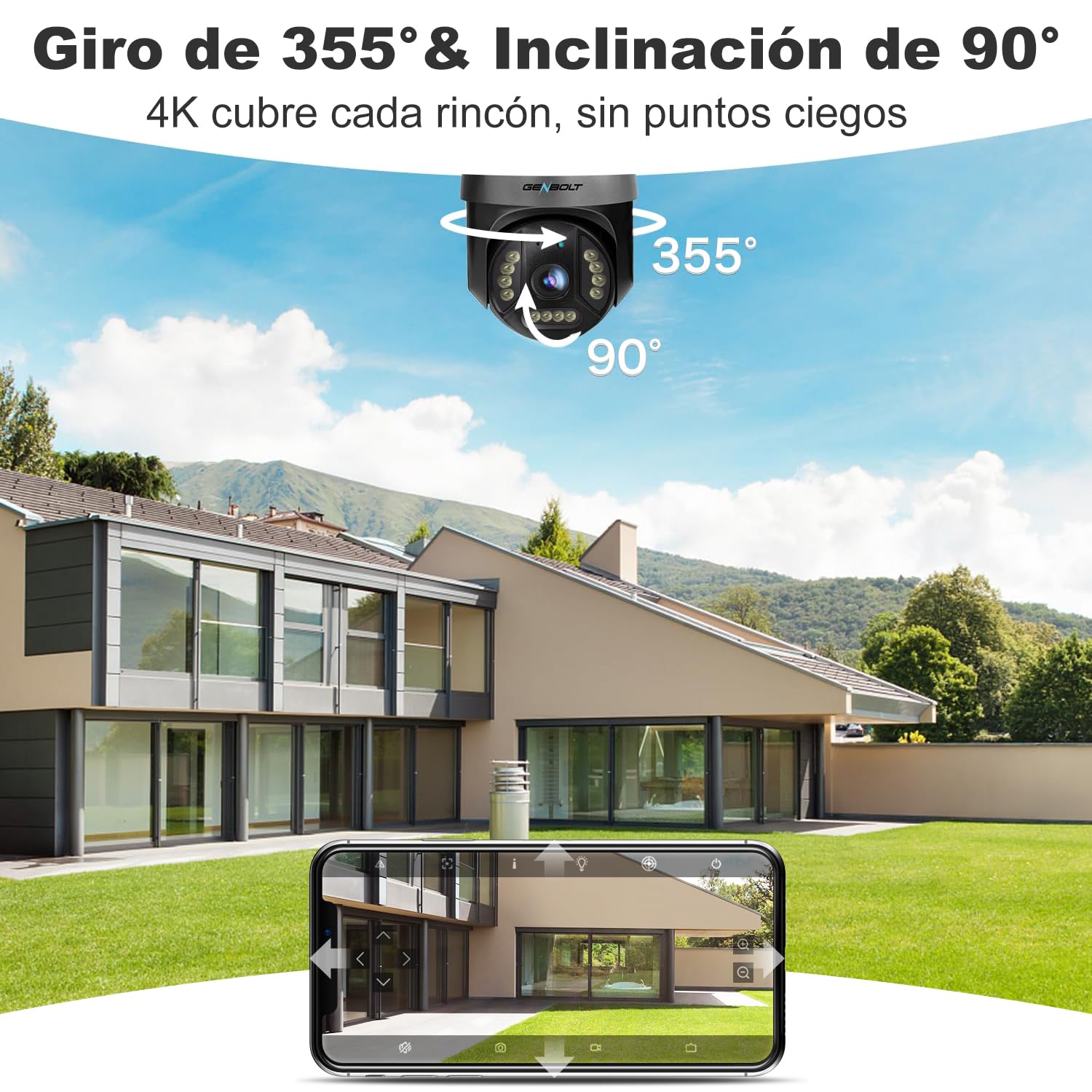 GENBOLT [DC&PoE 4k Cámara de Vigilancia WiFi, Inalámbrica 8MP CCTV IP Cámara Seguridad Exteriorcon con Color Nocturno, Detección Automática de Personas/Vehículos Pan Tilt Zoom Digital 4X(2.4&5GHz)