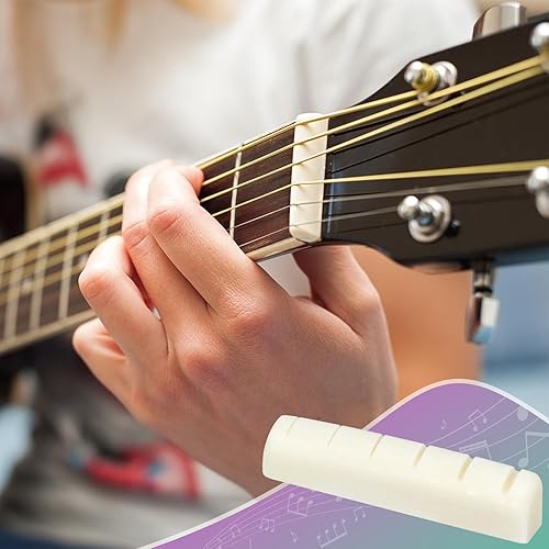 Miniatura 5 de Blisstime 2 juegos de 4 piezas de 6 cuerdas de guitarra acústica de puente de hueso y tuerca hechos de hueso real