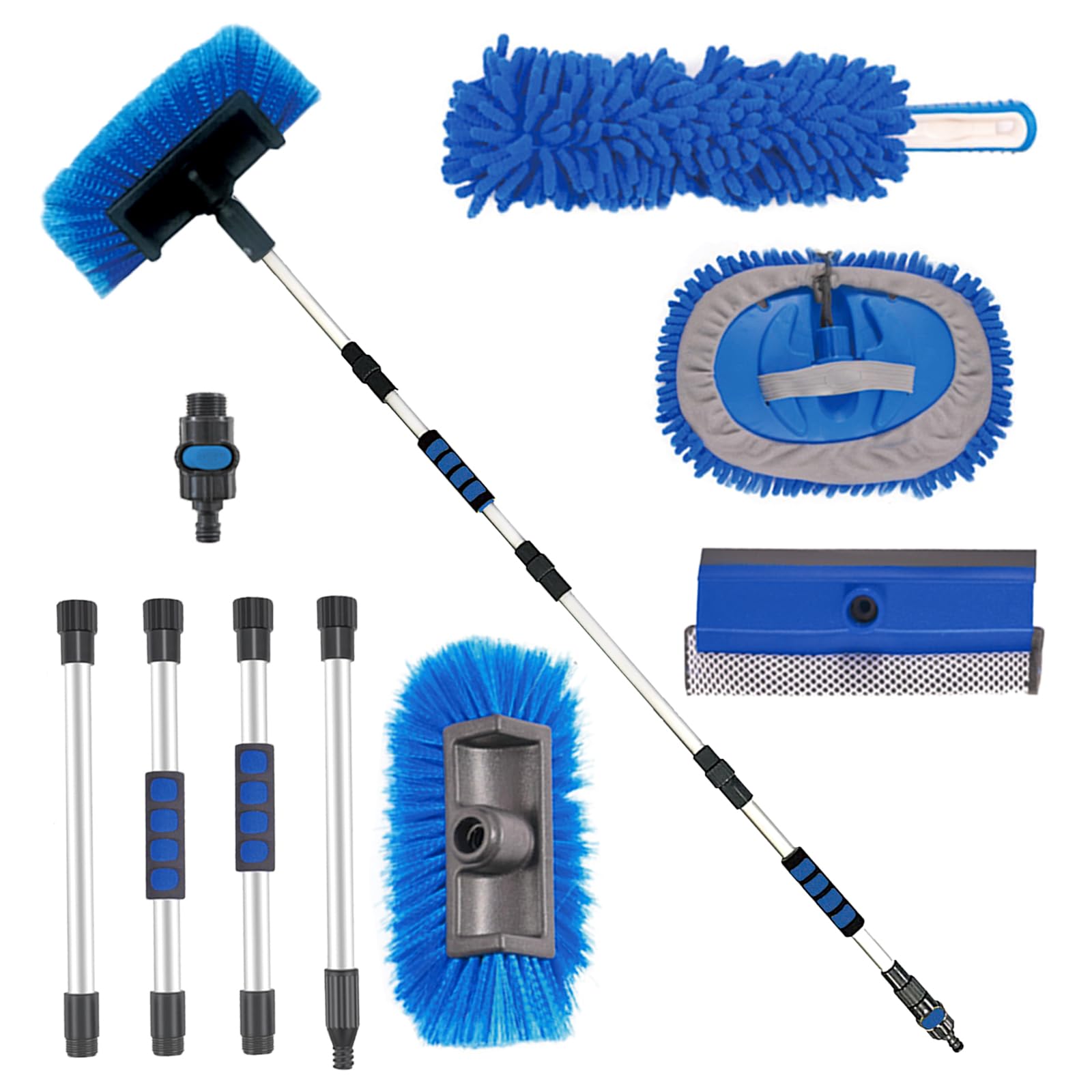 Cepillo de lavado de coche de 70 pulgadas con mango largo, interruptor de encendido/apagado para coche, caravana, camión, barco, kit de limpieza completo con fregona de lavado de coche,