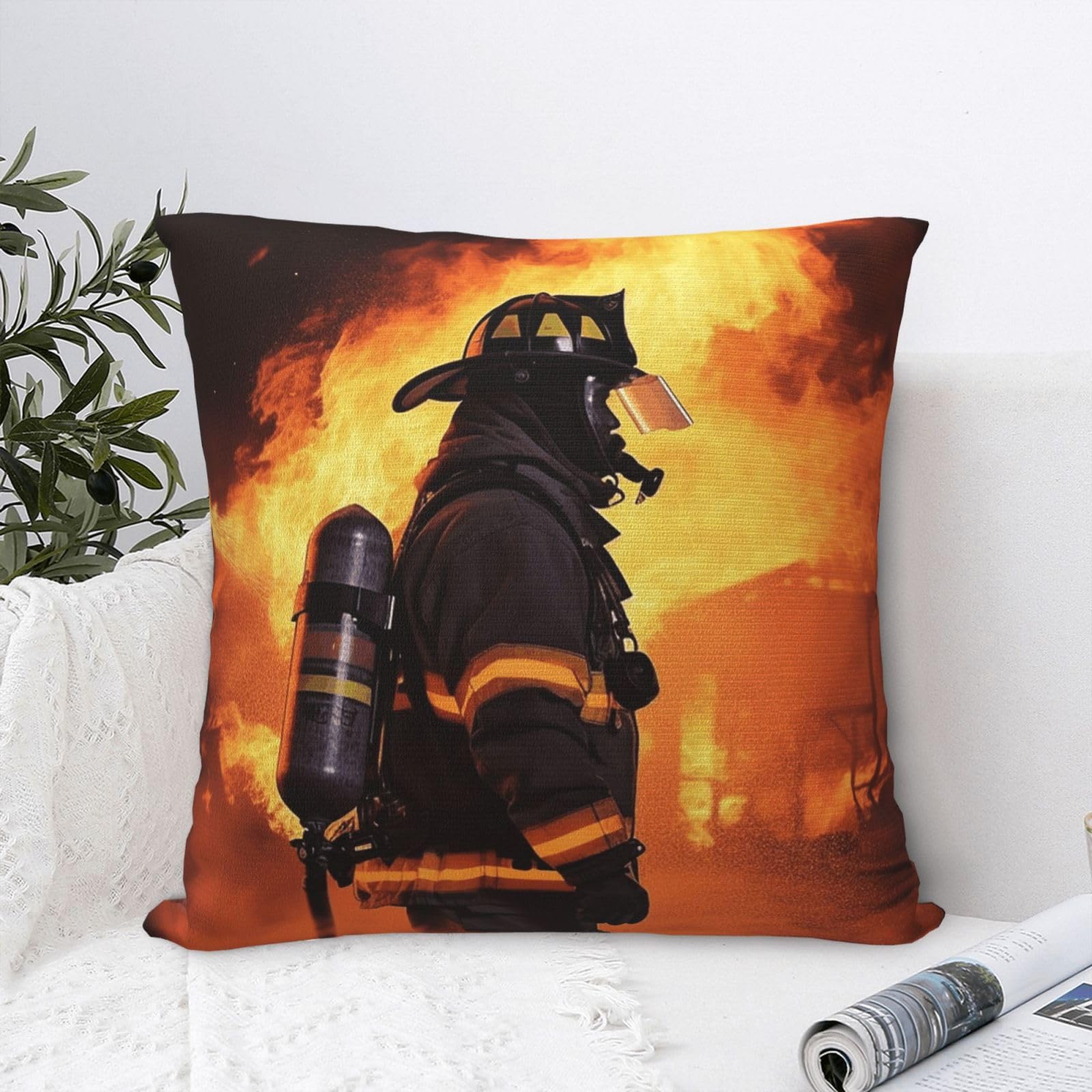 FodPand Luxury Velvet Throw Pillow Covers 18"x18" Super Soft Decorative Pillow Cases - Firefighter Fireman Flame Pillowcases Modern Lumbar Cushion Cases for Couch Sofa Bed Pillow Shams