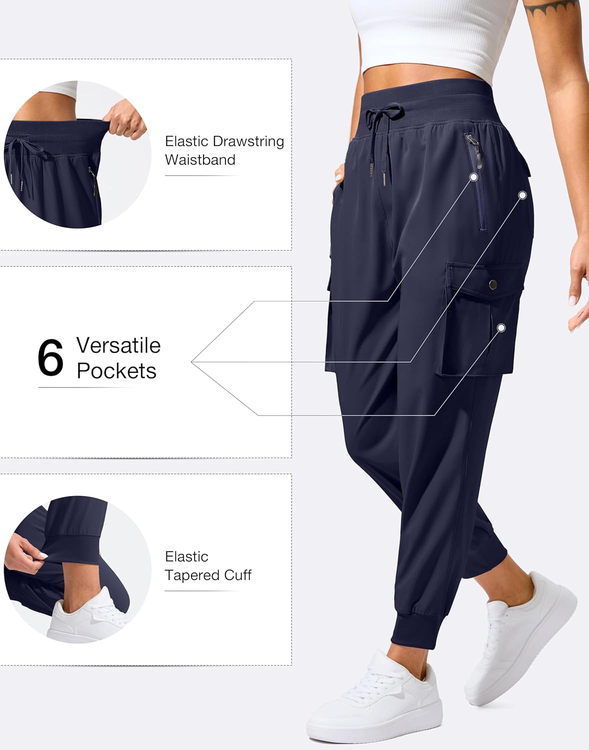 SANTINY Women's Cargo Pants with 6 Pockets Lightweight Quick Dry Travel Hiking Pants Casual Summer Joggers