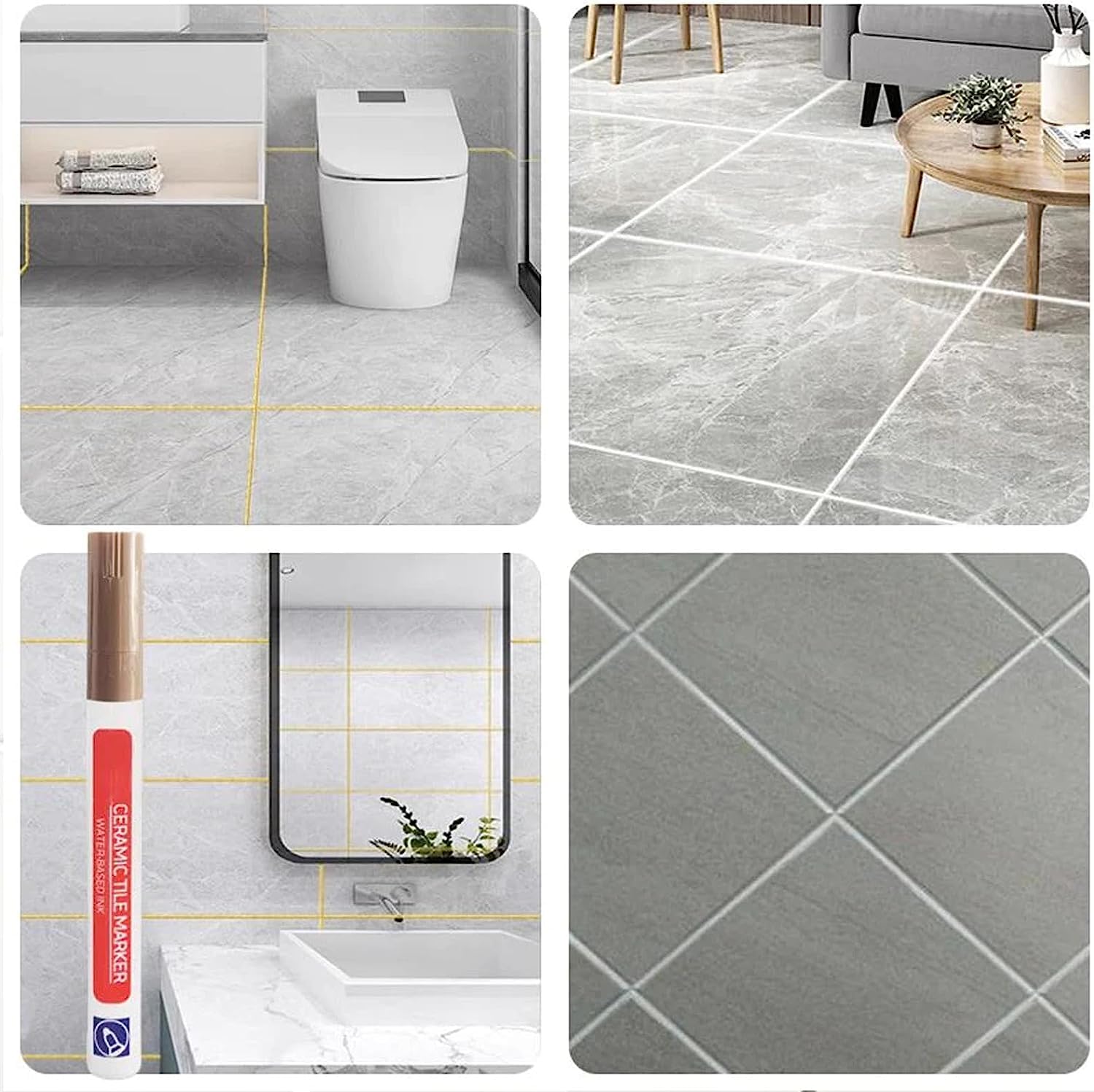 Waterproof Floor Ceramic Tile Marker,Grout Pen White Tile Paint Marker,No Faded for Home Ceramic Tile Marker Off-White,Restore Grout Lines Paint in Bathrooms & Kitchens (Beige*5pcs)