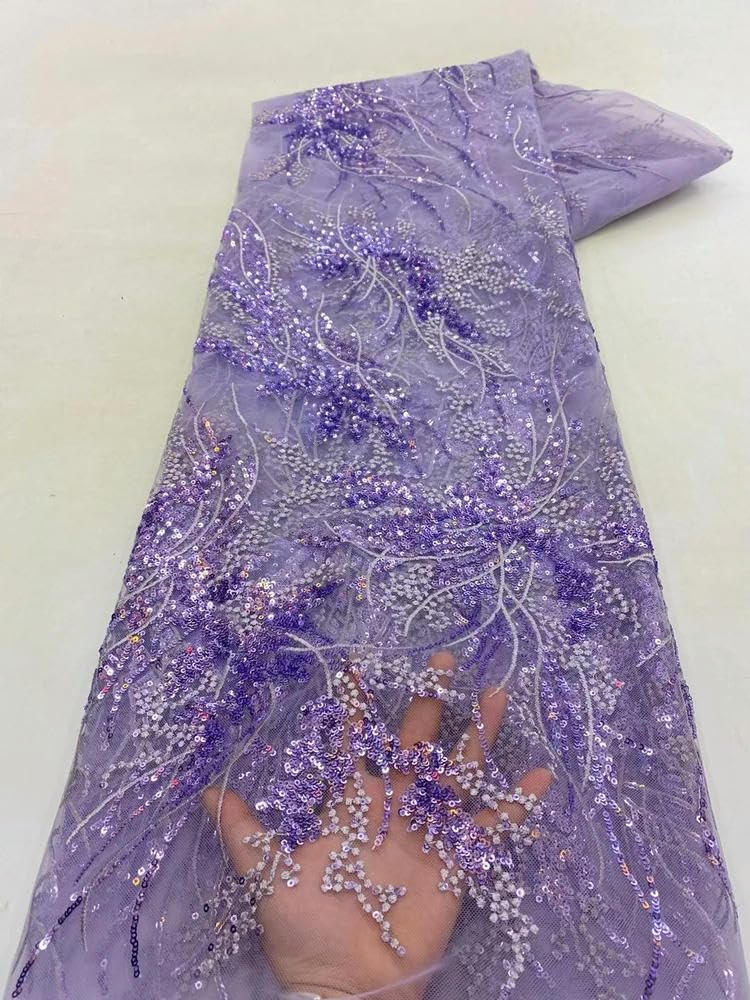 Tela de Encaje Africano con Lentejuelas y Red de Tul de 5 Yardas para Vestido de Fiesta de Boda