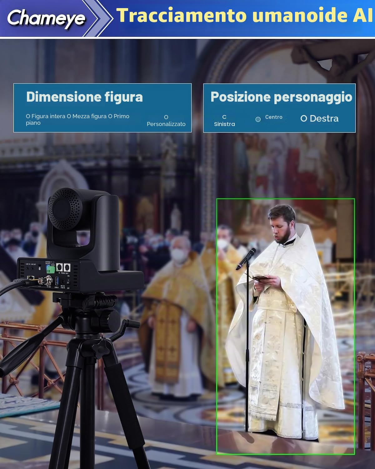 Chameye Telecamera NDI HX3 PTZ Zoom Ottico 20x 1080P 60fps AI Traccimento con display LCD, 3G-SDI HDMI USB3.0 LAN (PoE) per eventi educativi al culto della Chiesa - C720N