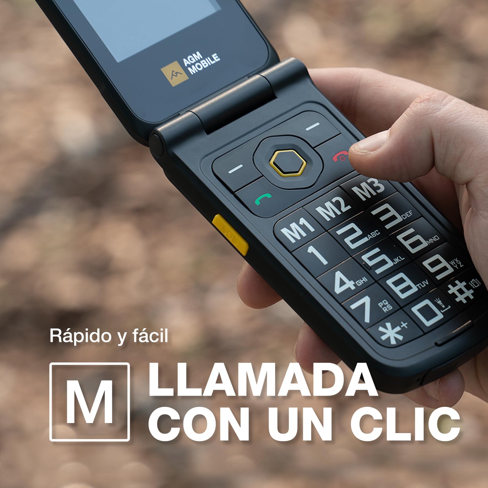 AGM M8 Teléfono móvil de Tapa para Mayores, Botones y Teclas Grandes, IP68/69K Impermeable, Base de Carga, Compatibilidad Audífonos, Pantalla 2.8",botón SOS, 104dB, 1500 mAh, 4G Dual-SIM, Negro