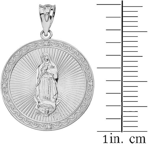 Miniatura 2 de 925 plata de ley Nuestra Señora de Guadalupe milagrosa medalla redonda CZ colgante (pequeño), Plata esterlina Zirconia cúbica, Circonia cúbica