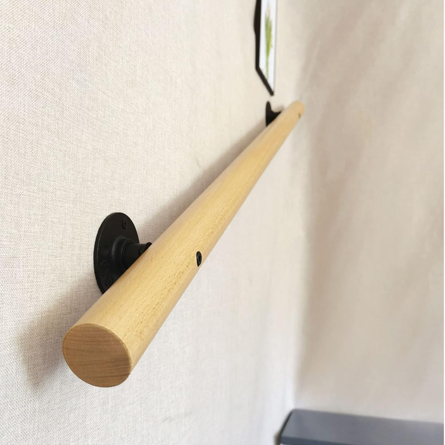 Round Wooden Handrails Complete Kit, Non-Slip Wood Handrails for Indoor Stairs, Barrier-Free Staircase Grab Bar for Elderly, Wall Mounted Home Garden Corridor Lofts Decking Railing