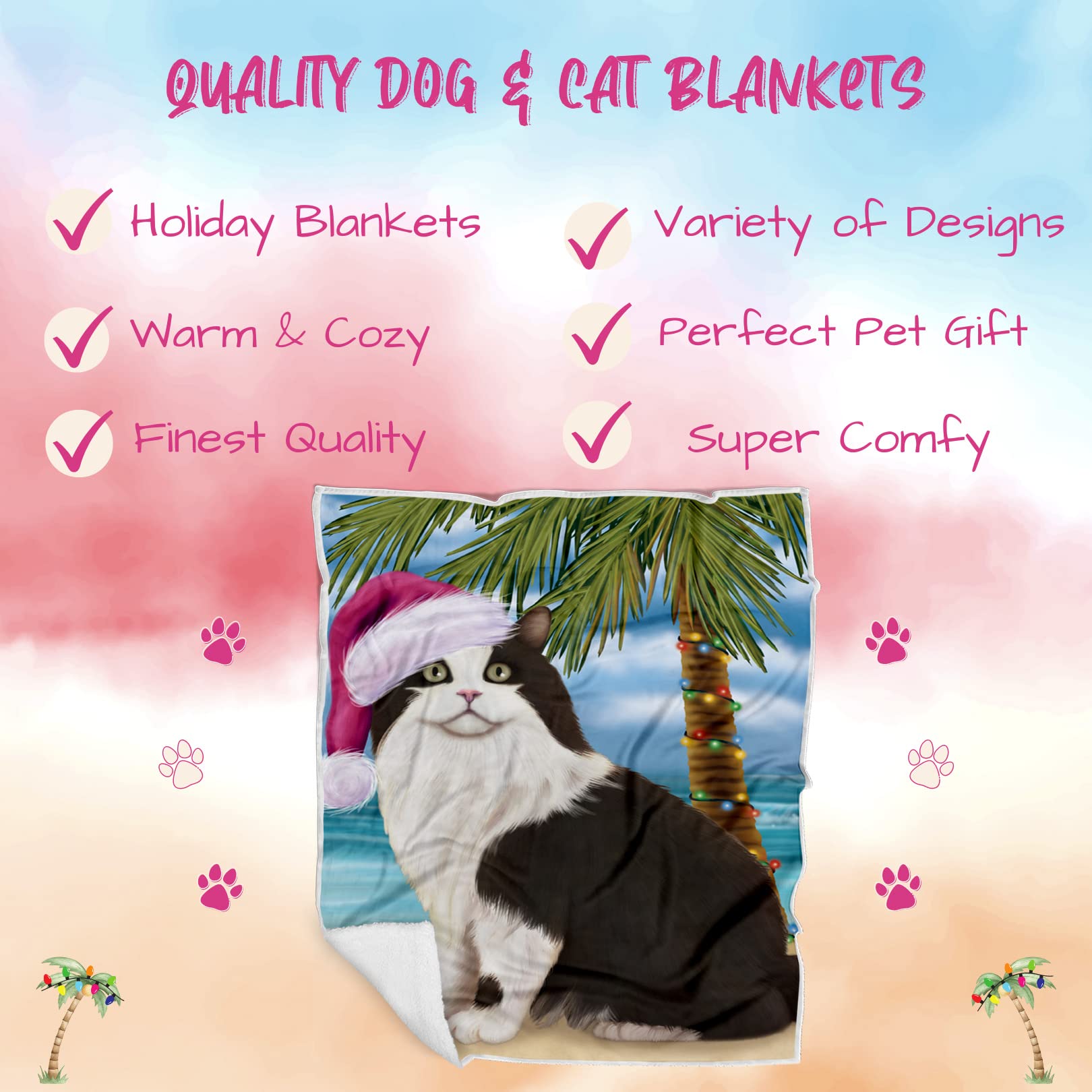 Doggie of the Day Cymric Cat Blanket - Christmas Summertime Beach - Super Soft & Warm Pet Theme for Sofa or Bed, Warm Fleece, Sherpa or Woven Material, BLNKT87651 (30x40 Fleece)