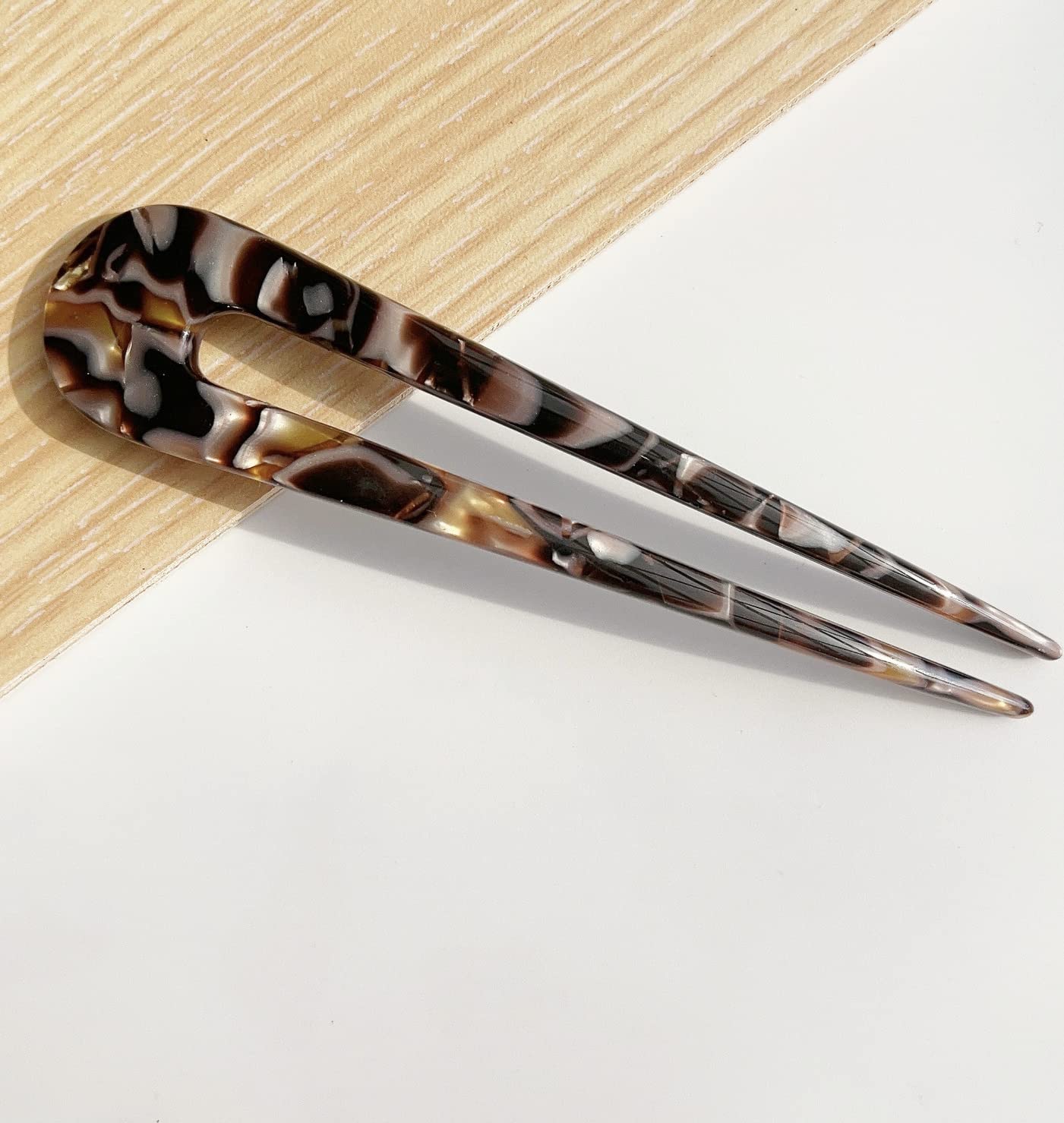 U Shape Tortoise Shell 4.7 inch French Hair Fork Updo Hair Pins Clips for Thin Thick Hair, Classic Cellulose Acetate 2 Prong Bun Hair Sticks Chignon Women Vintage Hairstyle Accessories-image-27