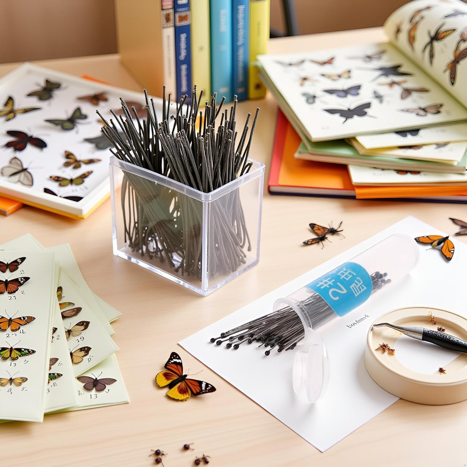 200Pcs Insect Pins Specimen Pins Stainless Steel with Plastic Box Resin for Head for Entomology Dissection for Butte, Science Education