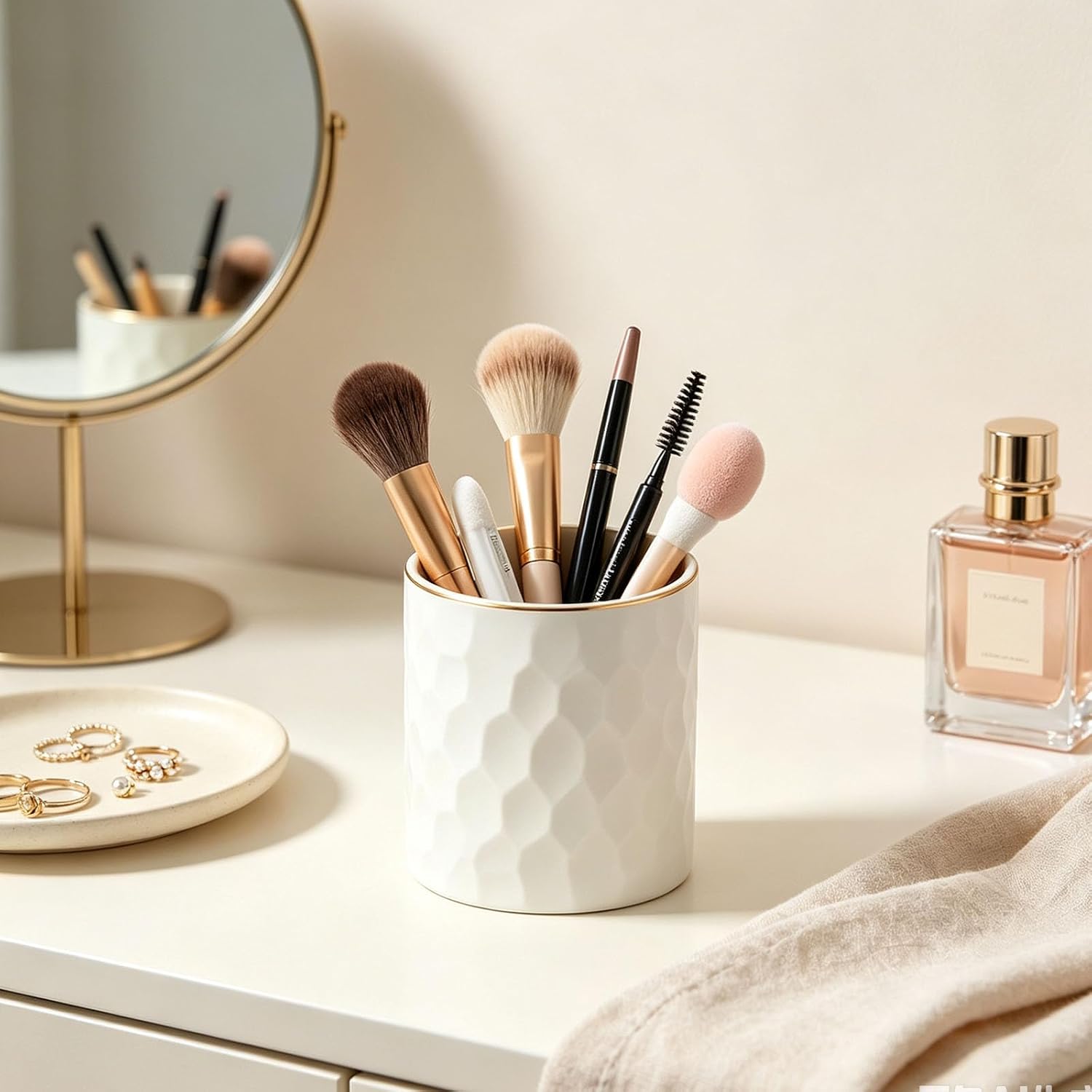 Hitefu Aesthetic Ceramic Pen Holder for Desk, White image 4