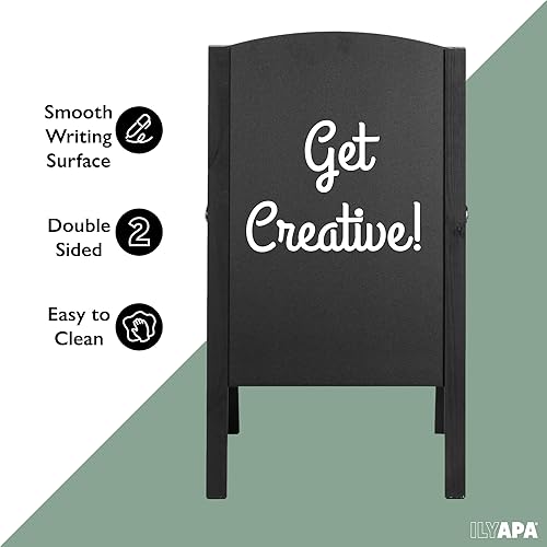 Miniatura 4 de Ilyapa Letrero de pizarra con marco en A, 20 x 30 pulgadas, letrero de sándwich plegable con parte superior redondeada, resistente pizarra de tiza