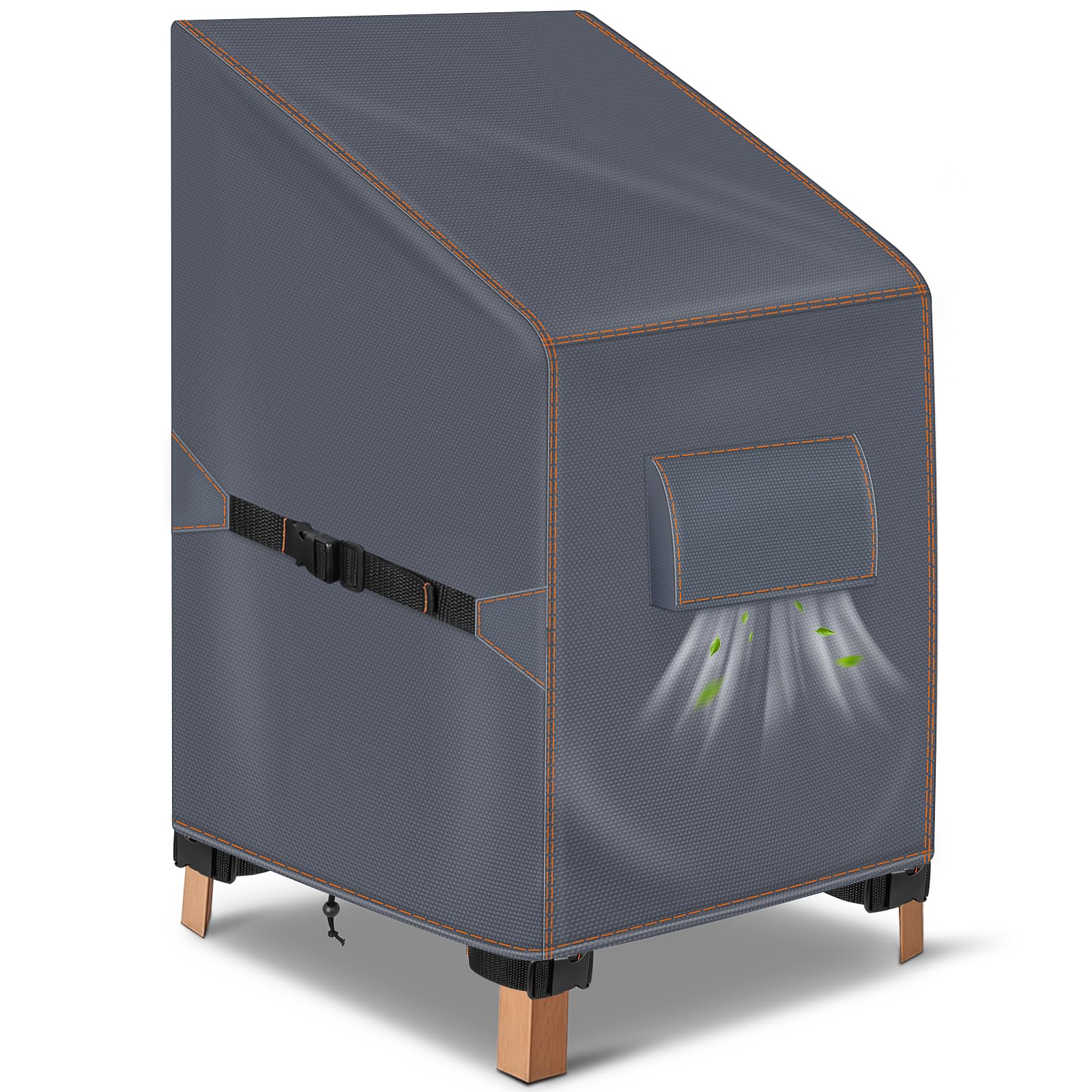 Khongoo Gartenstuhl Abdeckung 80W x 85D x 60/90H cm, Schutzhülle für Stapelstühle,420D Wasserdicht Abdeckung Gartenmöbel Winterfest, Abdeckhaube Gartenstuhl Stuhlüberzug Abdeckplane Gartenmöbel, Grau