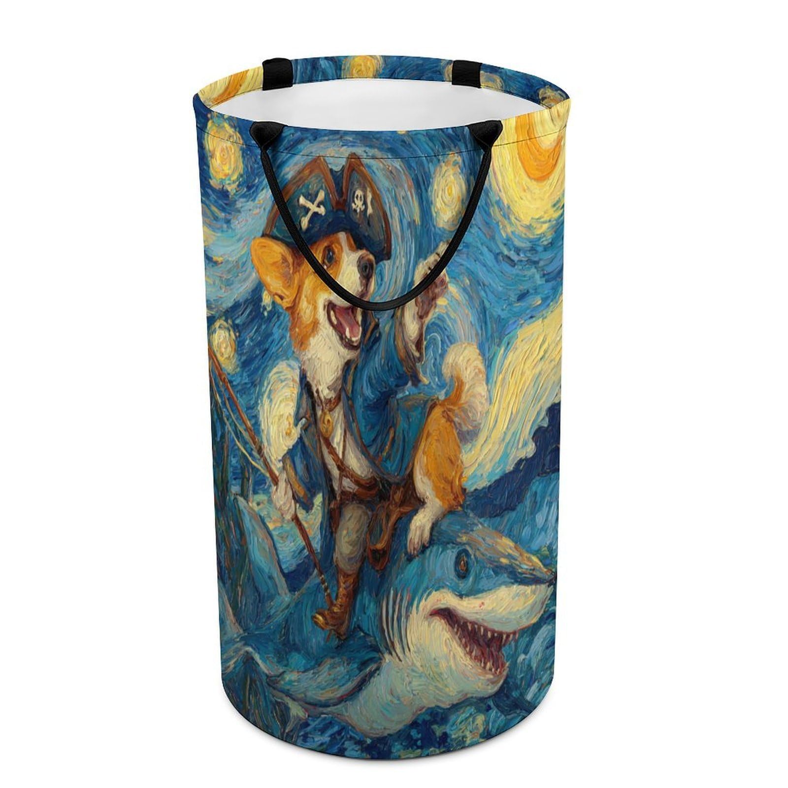 LUYYSKY Classic Abstract Cute Dogs Versatile Storage Laundry Basket, Colorful Funny Starry Sky Sunflowers Animals Sharks Puppies Large Capacity Bathroom Hamper With Handle