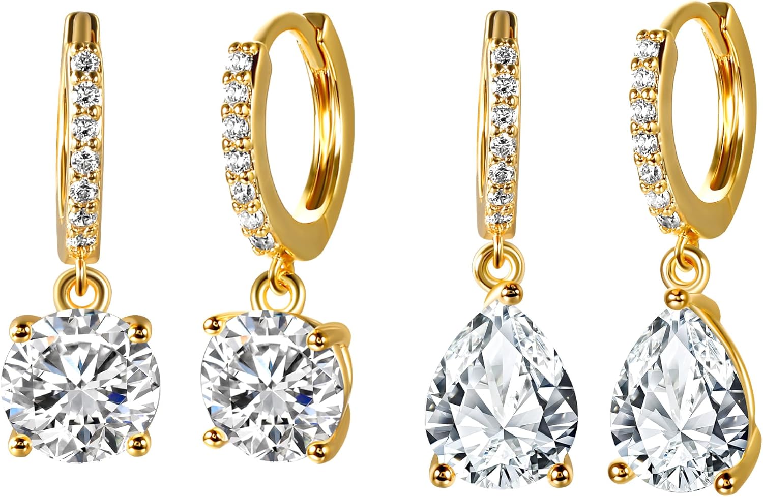 MDFUN 18K Gold Plated Dangle Hoop Earrings Set for Women Hypoallergenic Huggie Earring Sets Cubic Zirconia Drop Jewelry Gifts for Her