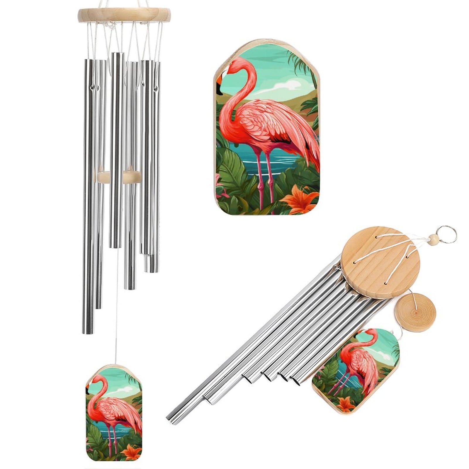 Tropical Flamingo Wind Chimes, Soothing Melodic Memorial Windchimes Soothing Melody Wind Chime Handcrafted Hanging Decoration for Home Garden Balcony Courtyard Decor