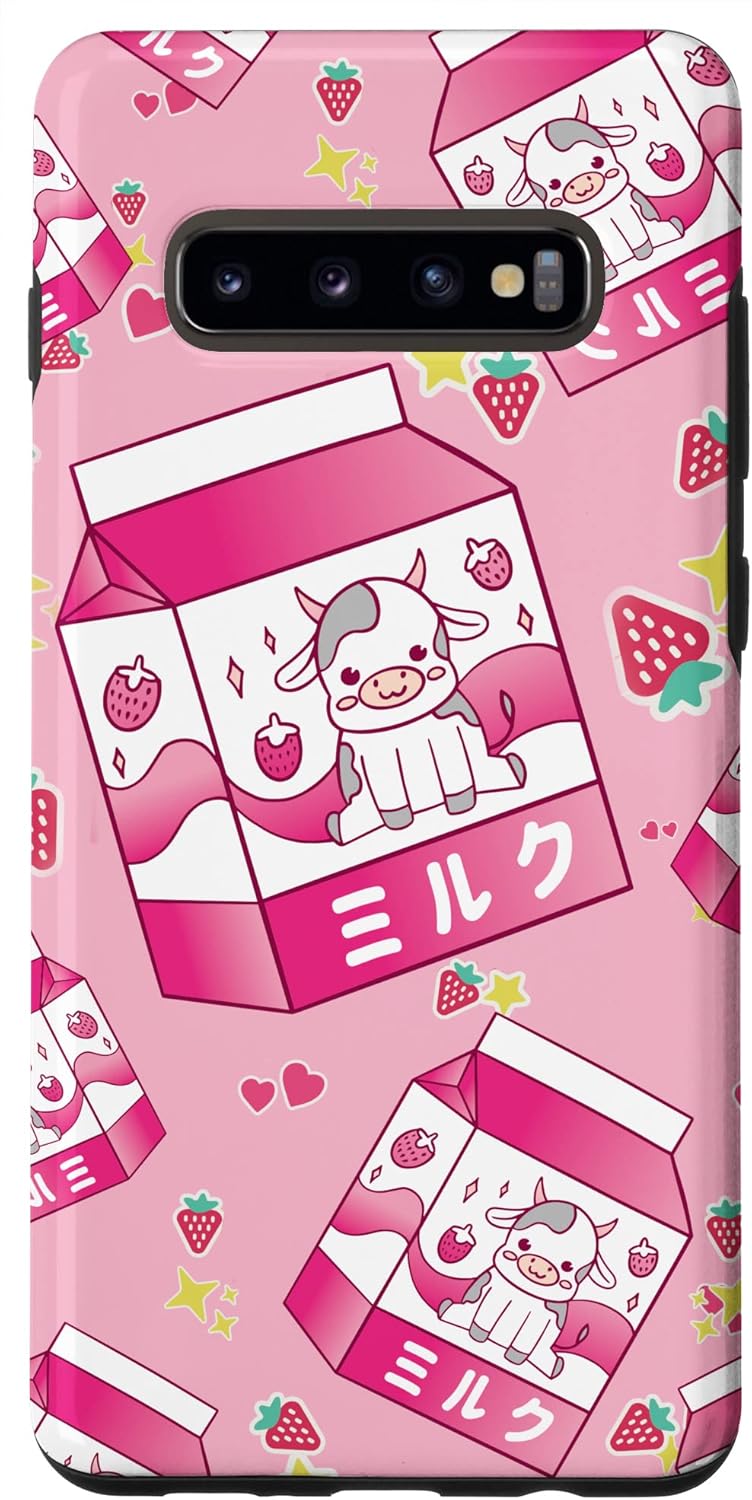 Amazon Co Jp Galaxy S10 スマホケース かわいい 動物 ウシ ミルク パック ゆるかわ 食べ物 スマホカバー オリジナル ガーリー ピンク イチゴ スマホケース Electronics