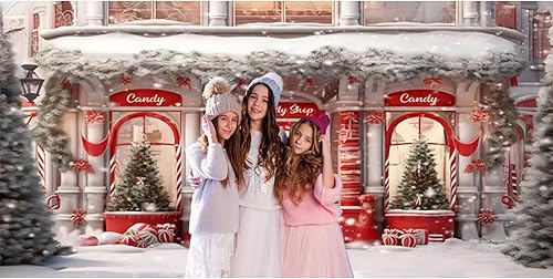 Miniatura 10 de Baocicco Fondo de fotos rojo de 7 x 5 pies para tienda de dulces de Navidad, pancartas de casa de jengibre, fondo de Papá Noel, decoración de