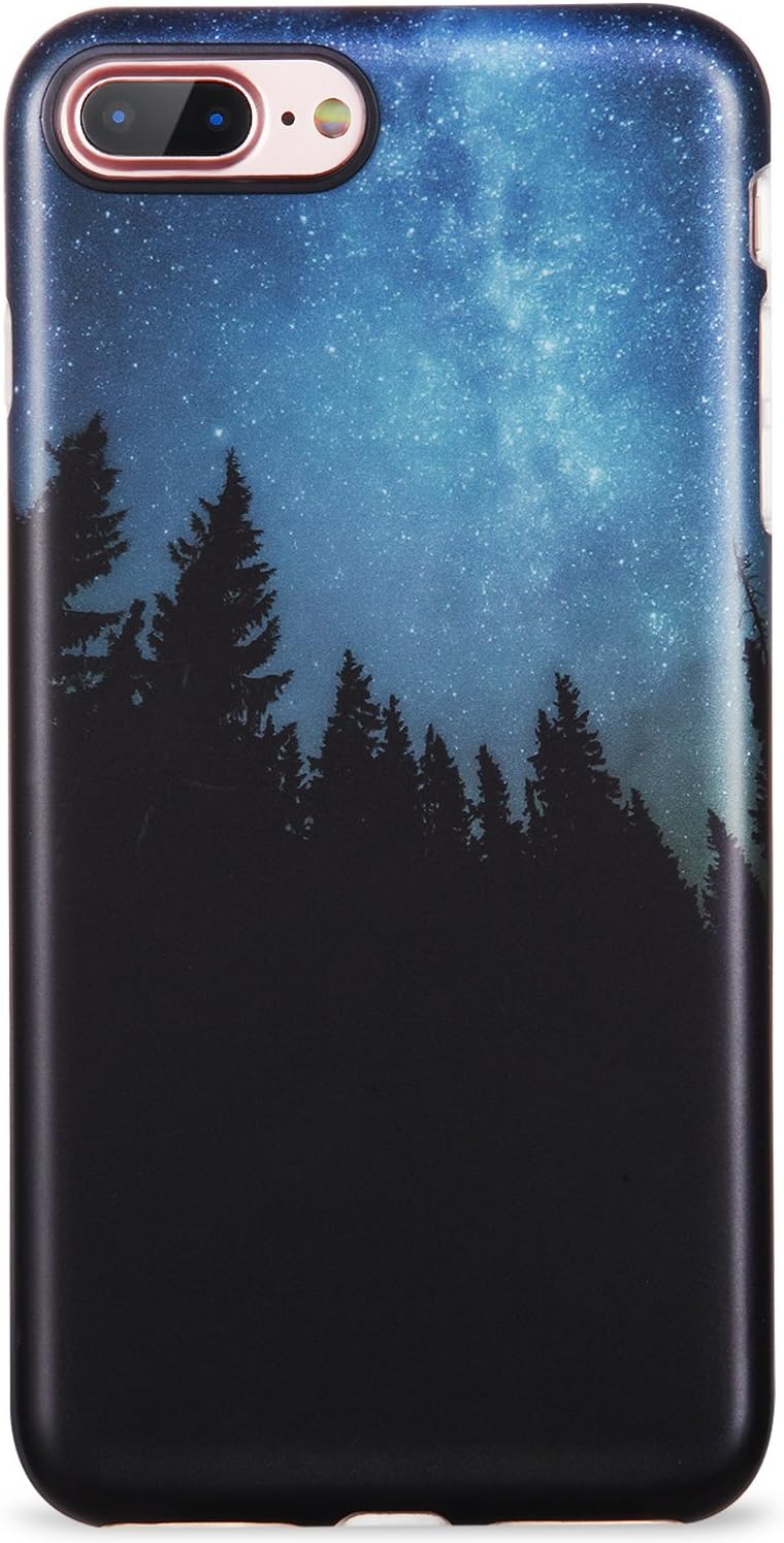 iPhone 7 Plus Case,iPhone 8 Plus Case, Forest Blue Starry Night Cute Slim Fit Glossy TPU Clear Bumper Soft Rubber Silicone Thin Protective Phone Case Cover for iPhone 7 Plus/iPhone 8 Plus