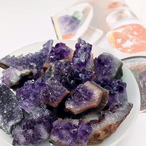 Miniatura 7 de Racimos de amatista cruda, 10 piezas de geoda de cristales de amatista naturales reales, piedras preciosas moradas profundas, piedras curativas a