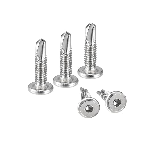 Miniatura 14 de uxcell Tornillos de cabeza hexagonal autorroscantes, 1/4 x 3/4 Acero inoxidable 410 tornillos de chapa metálica de cabeza plana 50 piezas, plateado