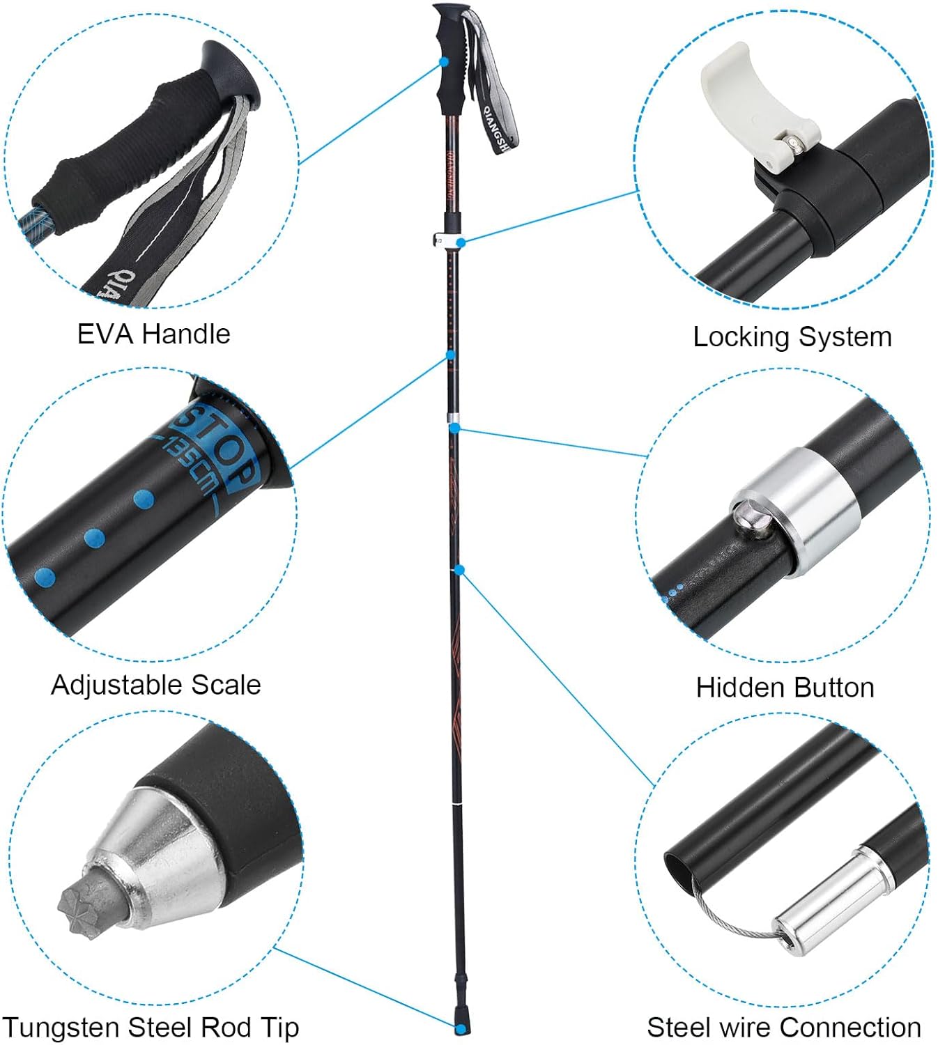 PATIKIL Trekking Poles, Collapsible Hiking Pole Telescopic Folding Cane with Snow Basket Aluminum Alloy for Outdoor Hiking Walking Camping