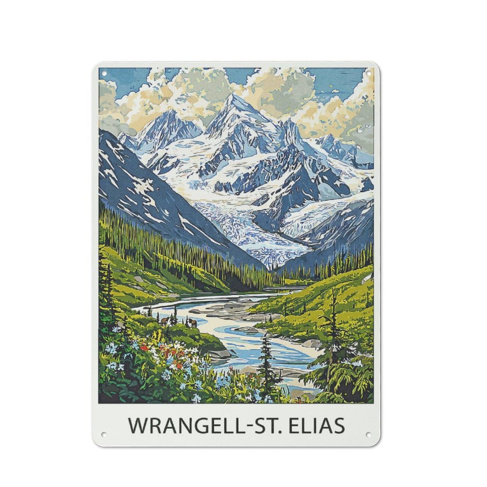 Junmoney Style-6 Tin Wall Plaque 40X30cm With Wrangell-St. Elias Mountains For Bar Or Restaurant, For Hospitality Decor Collectors