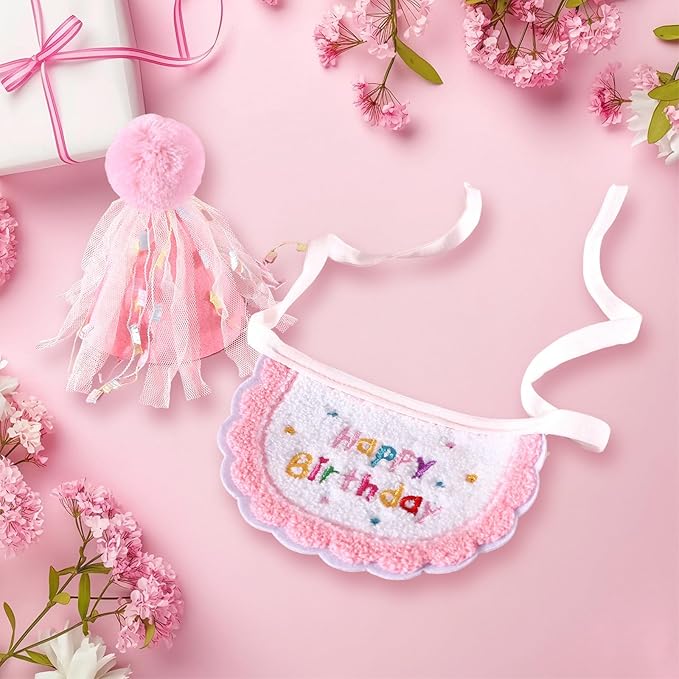Kunyeah Juego de Gorro y Pañuelo para Mascota - Fiesta de Cumpleaños - Rosa miniatura 6