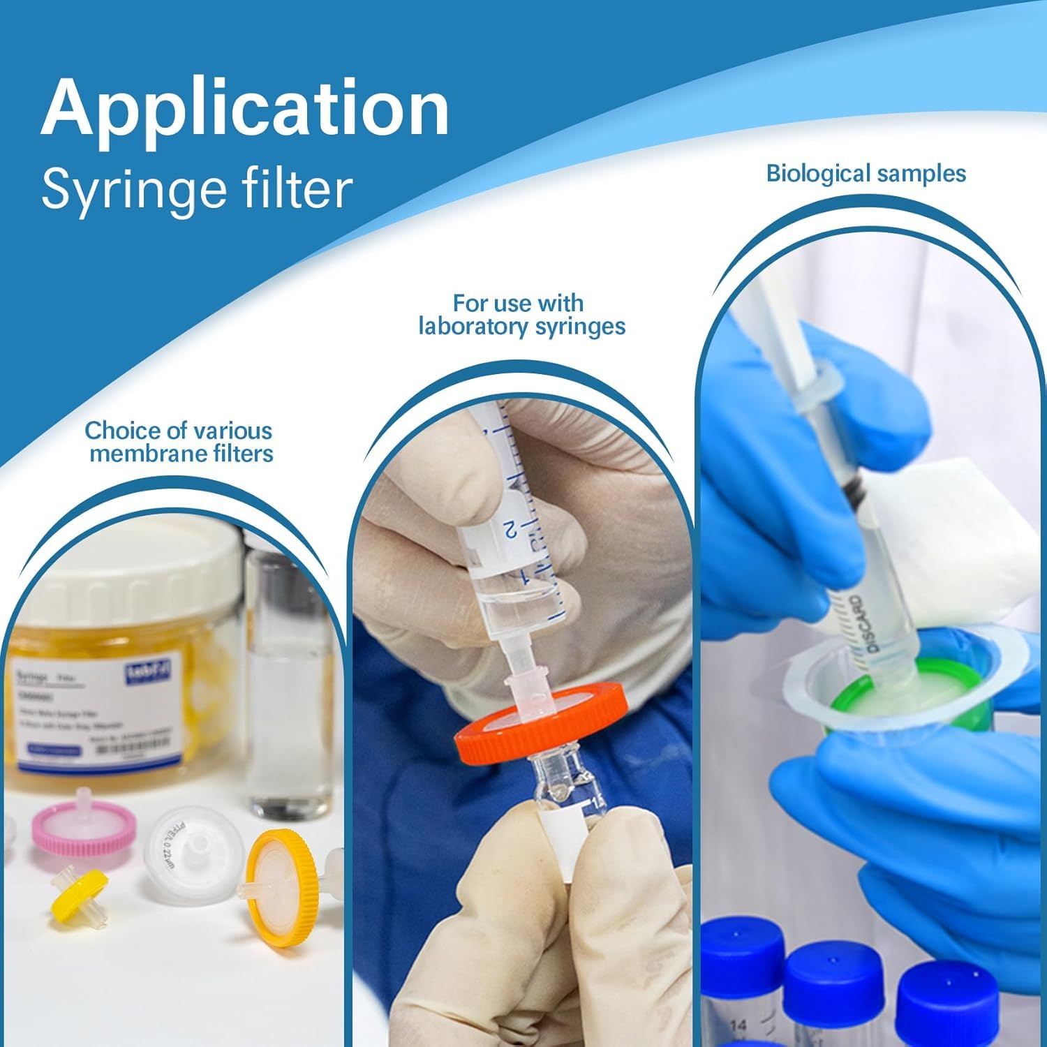 Lot de 20 Filtres à Seringue Stériles en PTFE Hydrophile de 25 mm de Diamètre et Taille de pores de 0,22 μm, Filtre à Aiguille HPLC et GC, Filtration en Laboratoire à Haut Débit