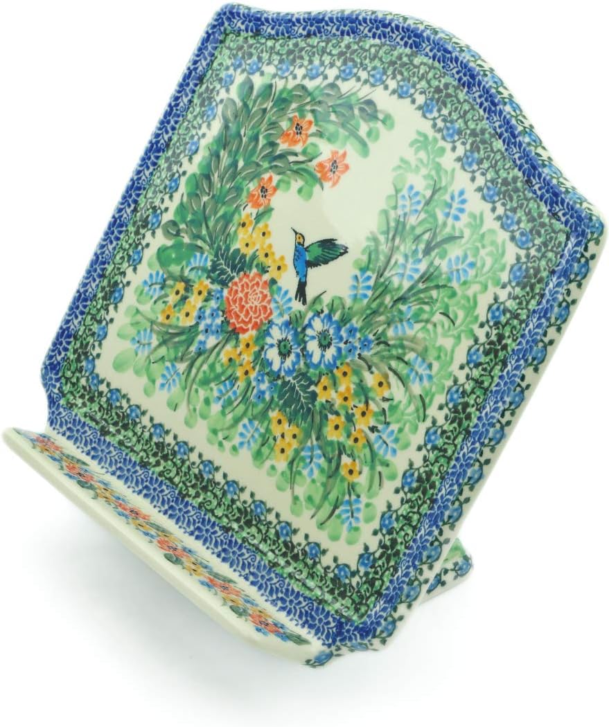 Polmedia Polish Pottery Book Stand UNIKAT - Hummingbird Meadow Pattern Handmade in Boleslawiec Poland by Ceramika Artystyczna + Certificate of Authenticity