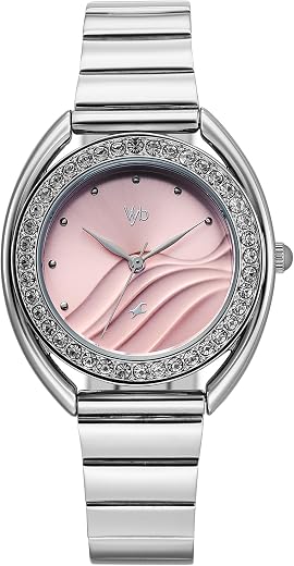 Fastrack Vyb Eclipse with Quartz Analog Pink Dial Steel Stainless Steel Strap Watch for Girls - FV60123SM01W
