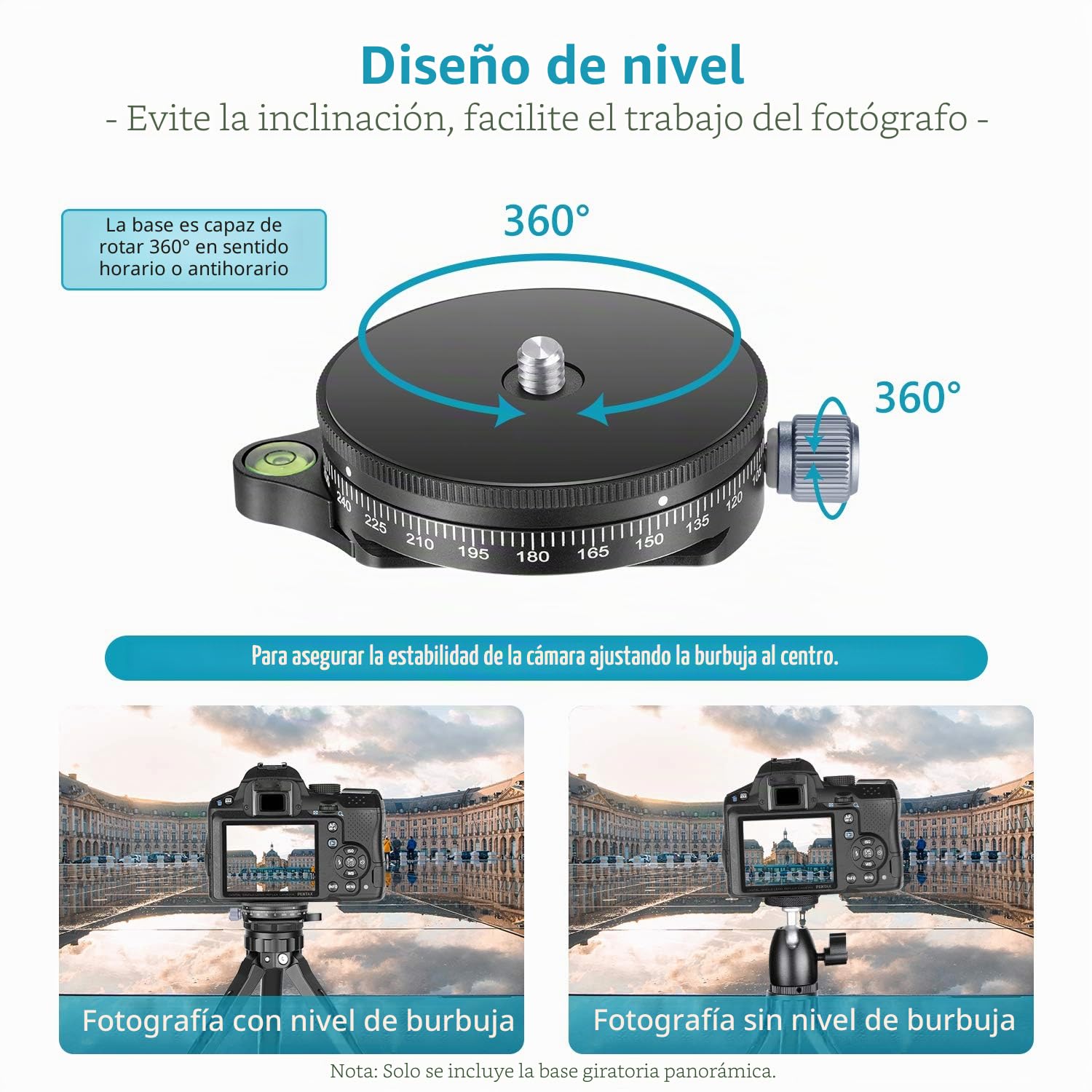 Neewer Base panorámica panorámica para cámara con Placa de Estilo, Tornillo de 3/8 Pulgadas, aleación de Aluminio, Cabeza de trípode con Nivel de Burbuja para trípode monopié cámaras DSLR, Capacidad
