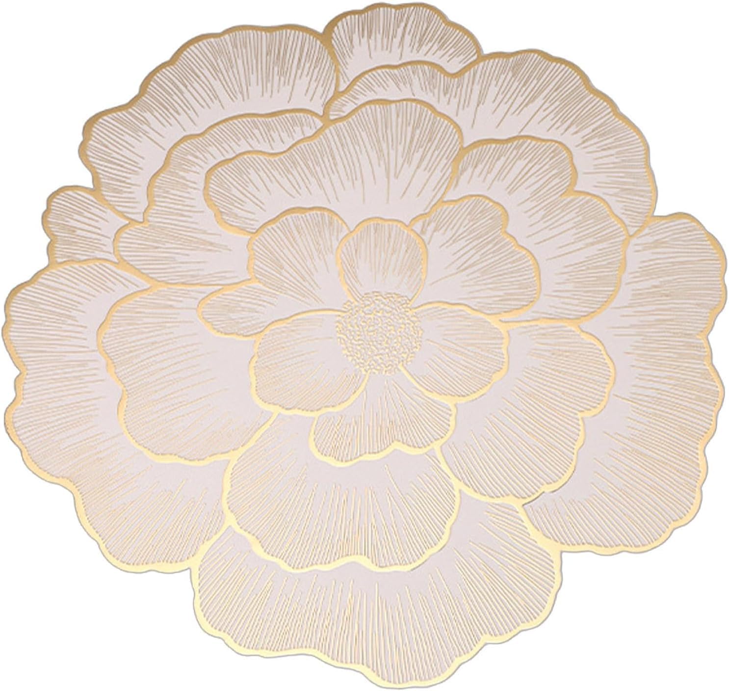 Floral Place Mats Thermal Insulation Table Placemats Widely Used Flower Pvc Table Mats Decorative Non Slip Waterproof Dining Table Mats for Wedding Banquet Party Set of 4 (White & Gold)