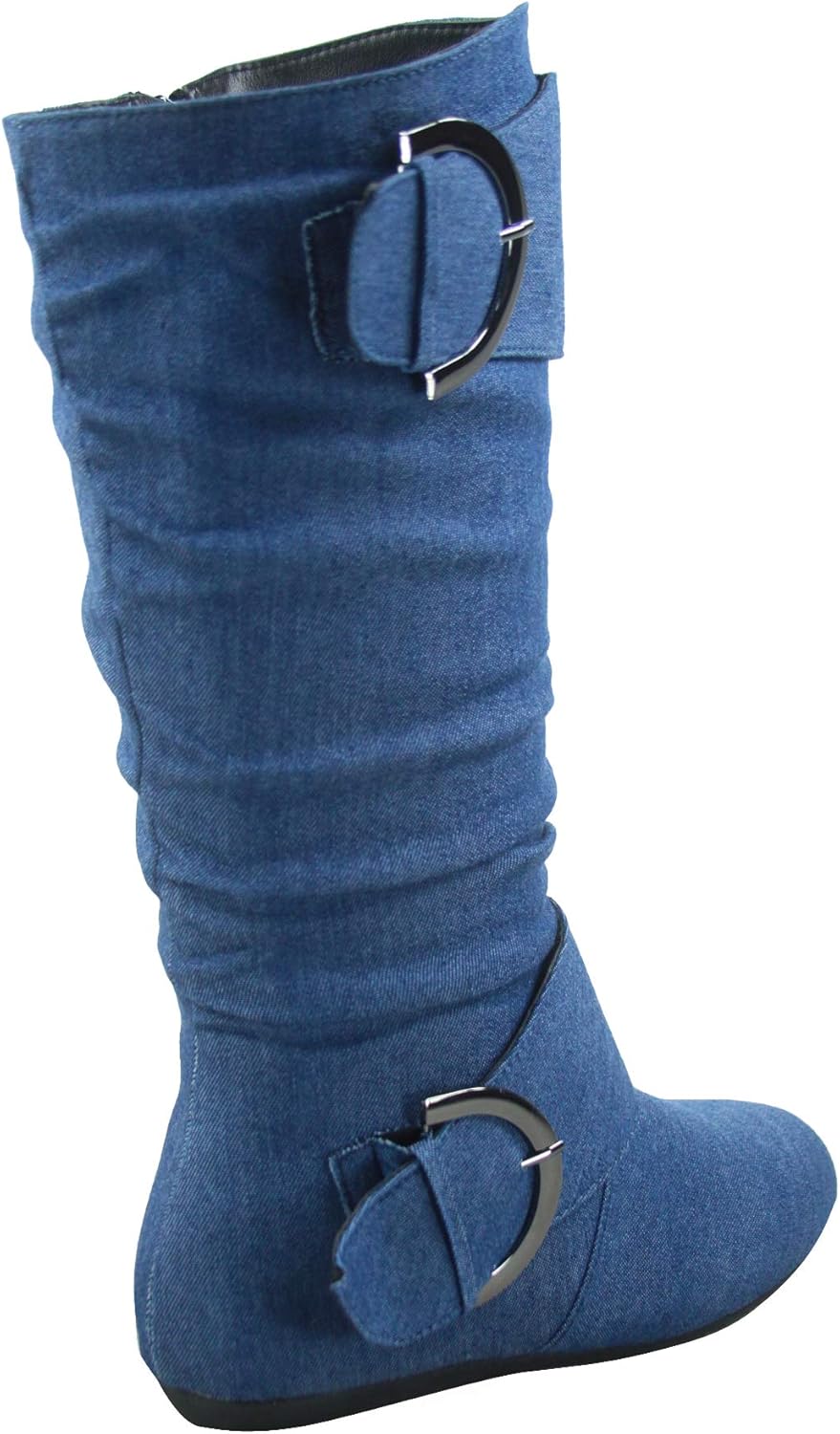 TOP Moda Bank-81 Women's Fashion Round Toe Flat Heel Zipper Buckle Slouchy Mi.