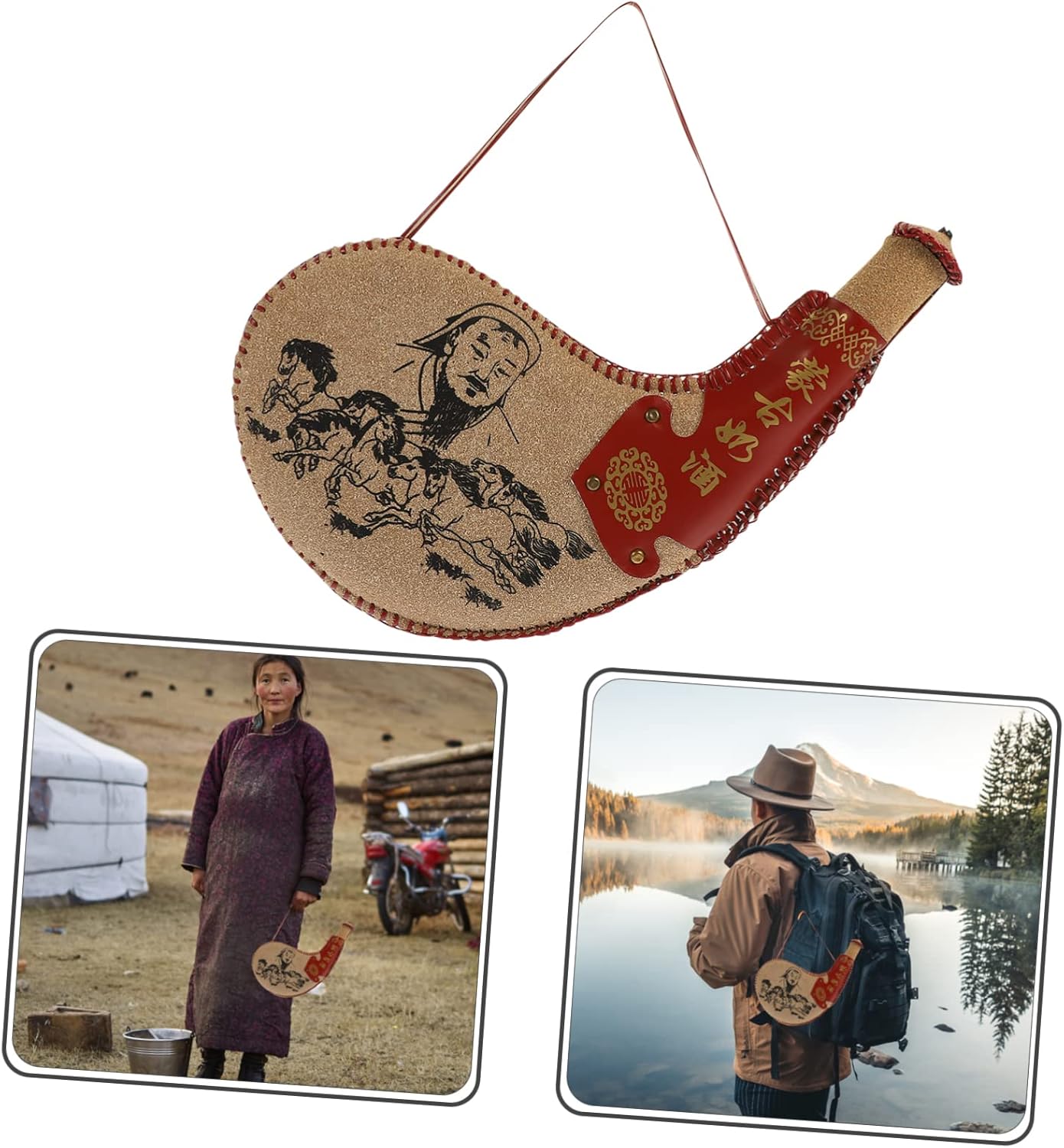 3Pcs Traditional Bota Bag Set Portable Wine Carrier Tote Cloth and Plastic Design for Wine Bottles and Water for Camping and Outdoor Activities