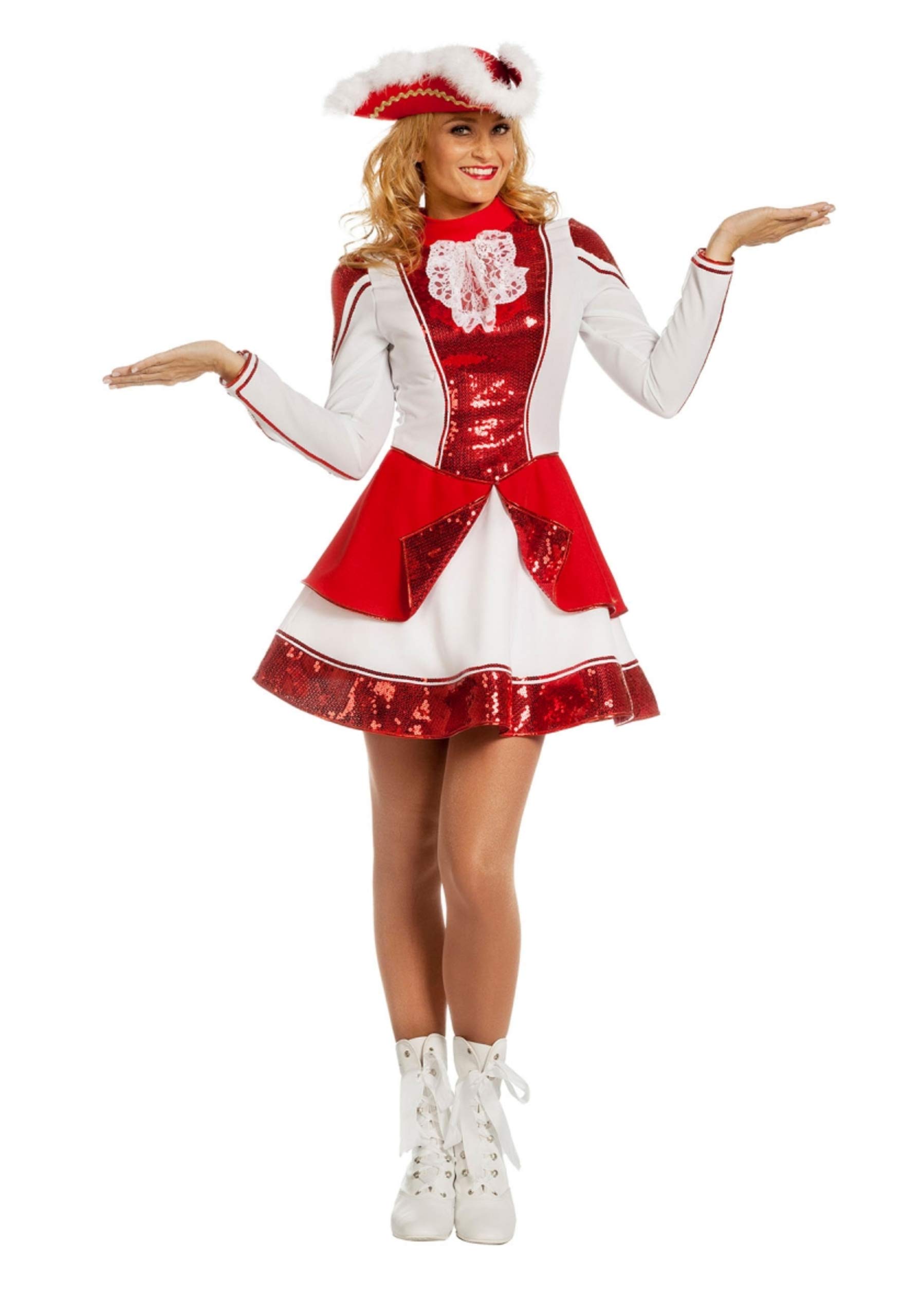 Tanzmariechen Kleid Garde für Kinder rot/weiß mit Pailletten ohne Hut Gr. 46