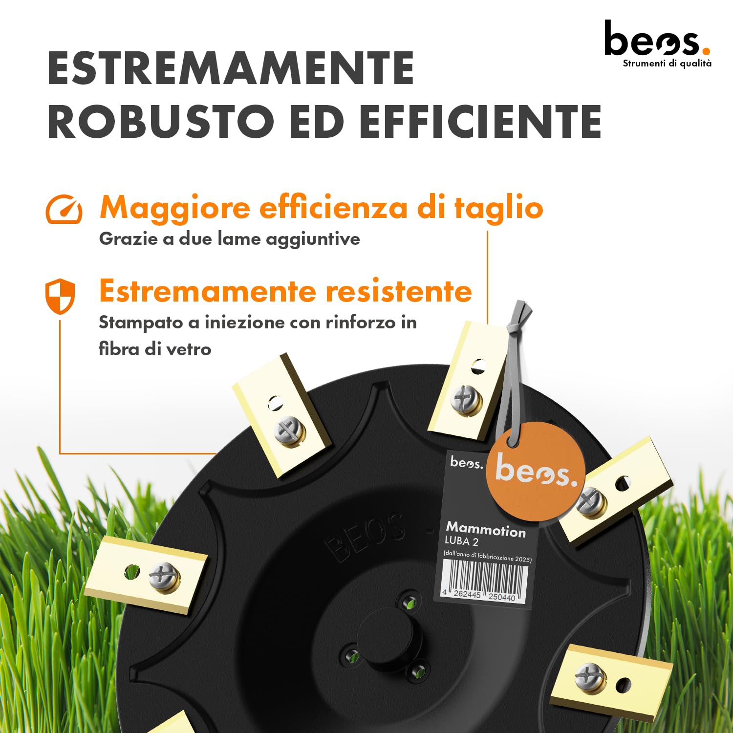 BEOS Dischi di Taglio per Robot Tosaerba Premium – Compatibili con Mammotion LUBA2 AWD (dal 2025 in Poi) – 2 Piatti di Taglio per 8 Lame – Dischi di Taglio rinforzati in Fibra di Vetro – Ø 173 mm -