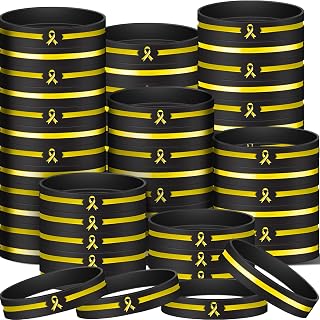 Hiboom 100 Pcs Yellow Ribbon Silicone Bracelet Childhood Cancer Endometriosis Bone Bladder Cancer Awareness Ribbon Rubber for Man Woman Public Charity Activities Supplies