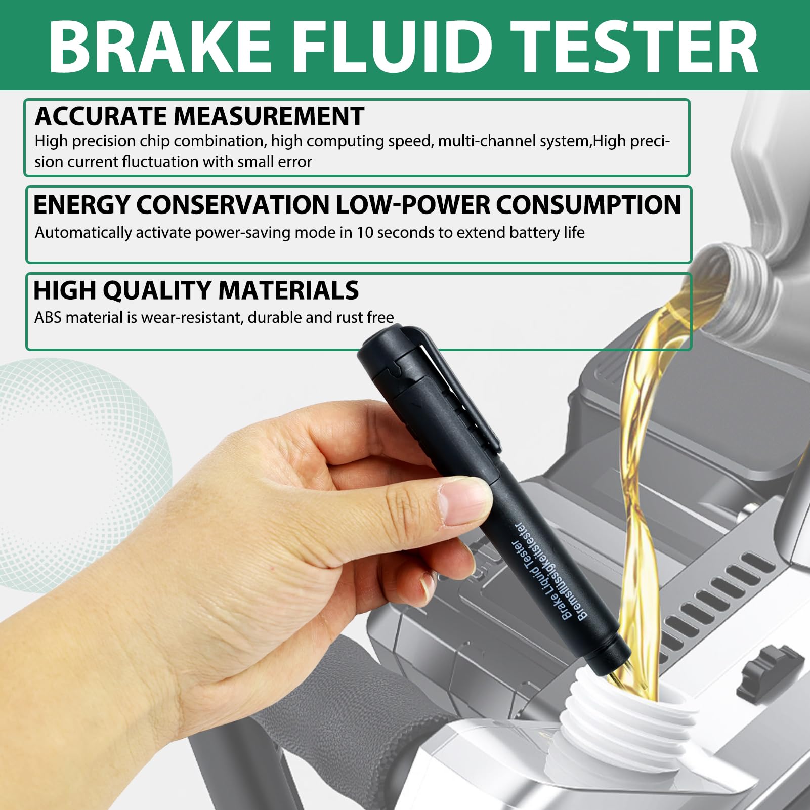 Penna del Tester del Liquido dei Freni 5 LED Mini, Compatibile con DOT 3/4/5, Strumento di Diagnostica per la Manutenzione dell'Auto, Penna Tester Portatile