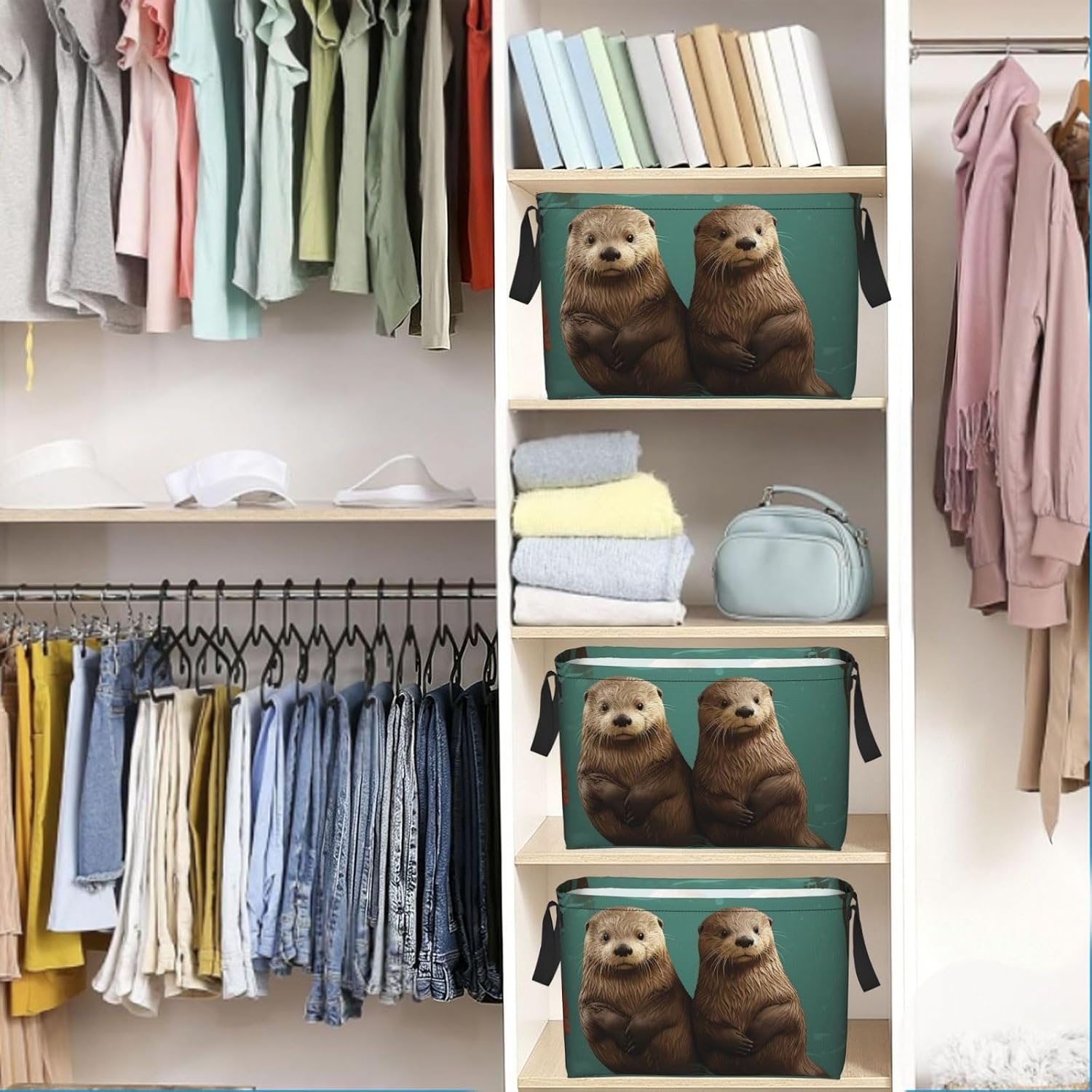 Collapsible Storage Basket for Shelves, Decorative Closet Bin with Handles image 5