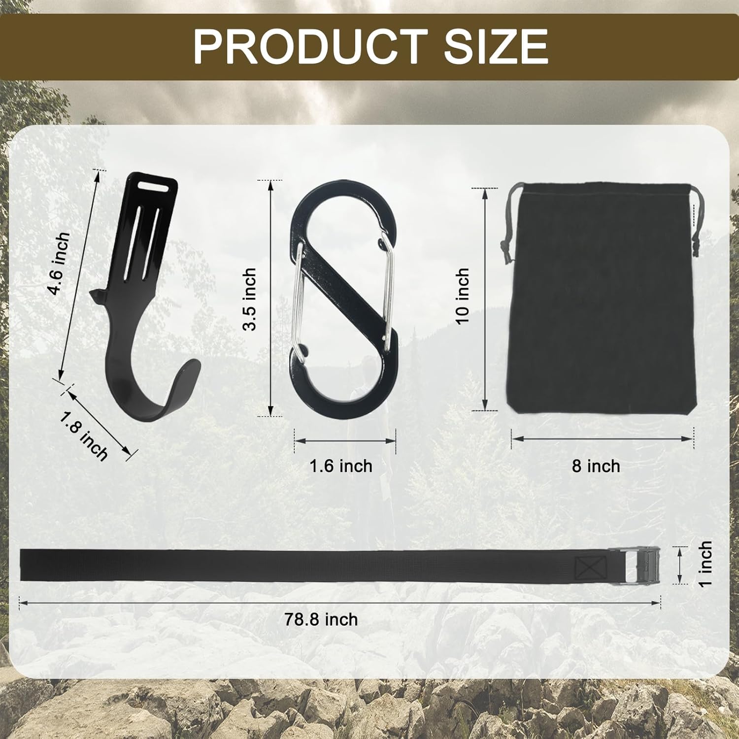 Tree Stand Straps Bow Hanger with Metal Hooks, High Loading Saddle Hunting Accessories, Gear Hanger for Hunting, Hiking, Camping with Storage Bag