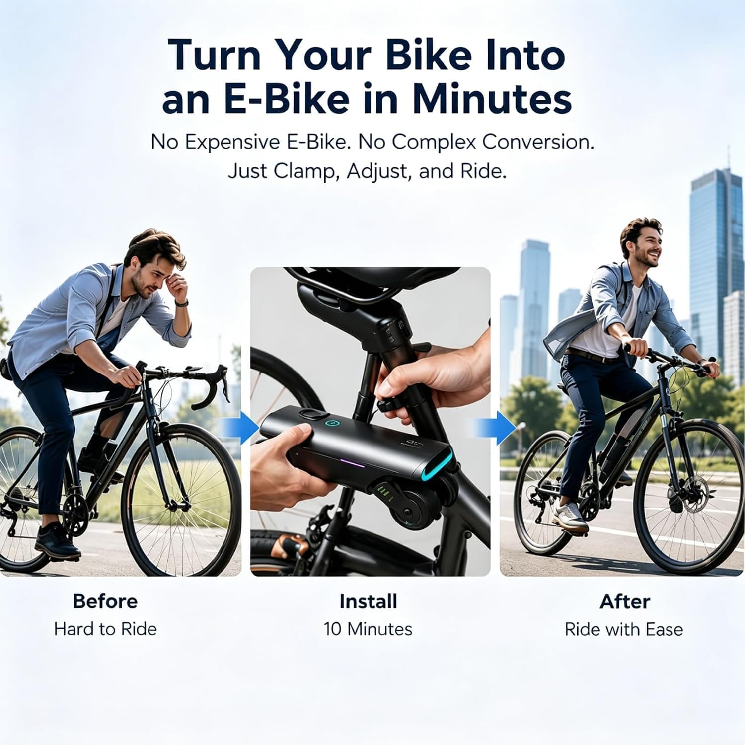 Kit di conversione per Bici elettrica Portatile, Dispositivo di Assistenza alla pedalata con Batteria Integrata e Motore da 200 W per spostamenti in Città e Viaggi. (Blue)