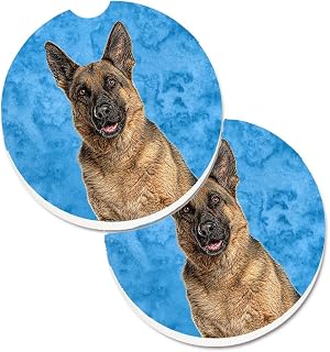 Caroline's Treasures KJ1225BUCARC Blue German Shepherd Set of 2 Cup Holder Car Coasters Absorbent Sandstone Coasters for Car Cup Holders Gifts for Men or Women, Large, Multicolor