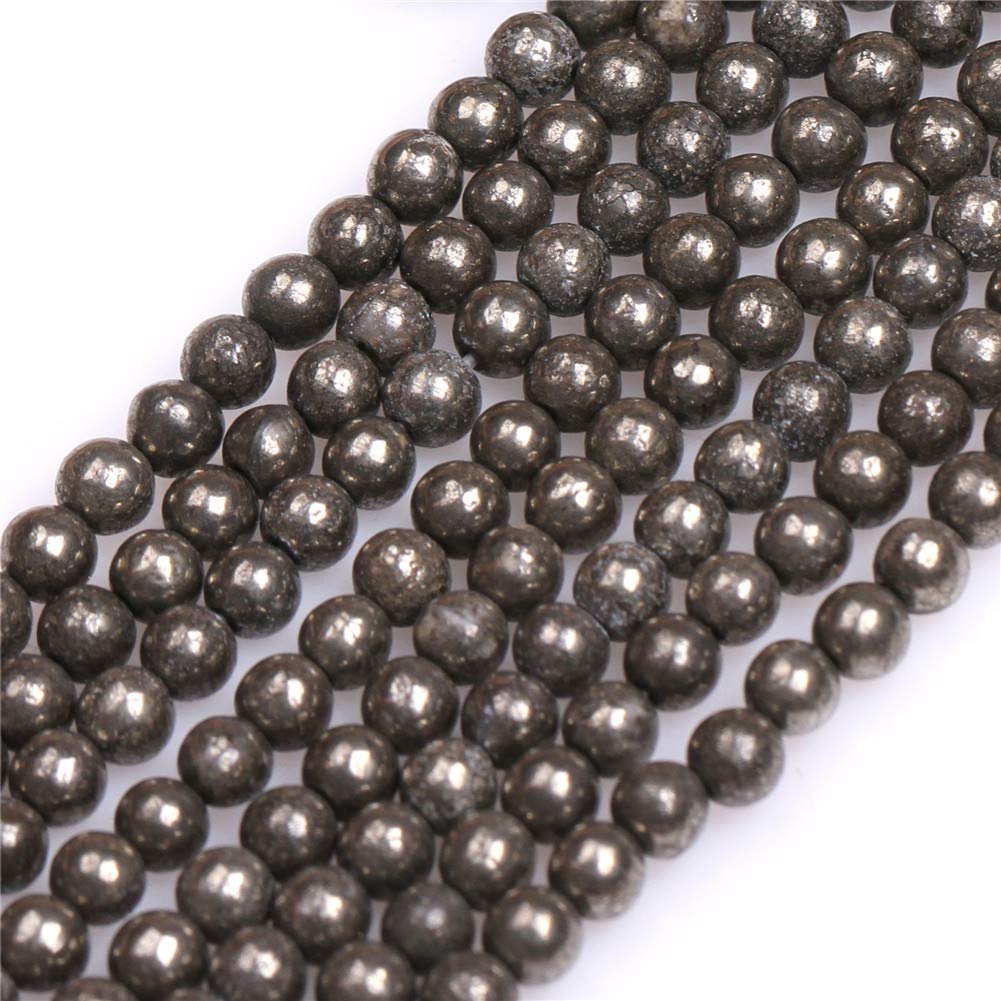 GEM-inside Pyrite Gemstone Loose Beads 4mm Round Silver Gray Energy Stone Power Beads for Jewelry Making 15"