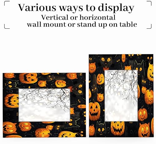 Miniatura 4 de POFATO Marco de fotos de calabaza de gato negro de 5 x 7 pulgadas, marcos de fotos de madera para colgar en la pared y decoración de mesa,