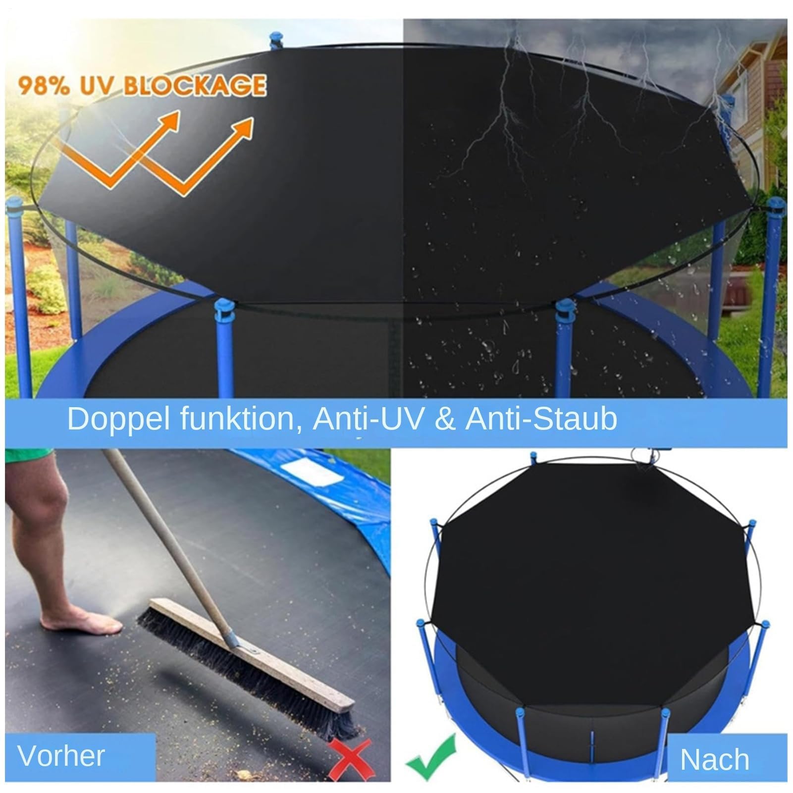 Wodoodporna osłona trampoliny - ochrona przed promieniowaniem UV do 2,4 m, 3 m, 3,6 m, 4,3 m, akcesoria wiosenne i zimowe dla dzieci, trwała ochrona na zewnątrz