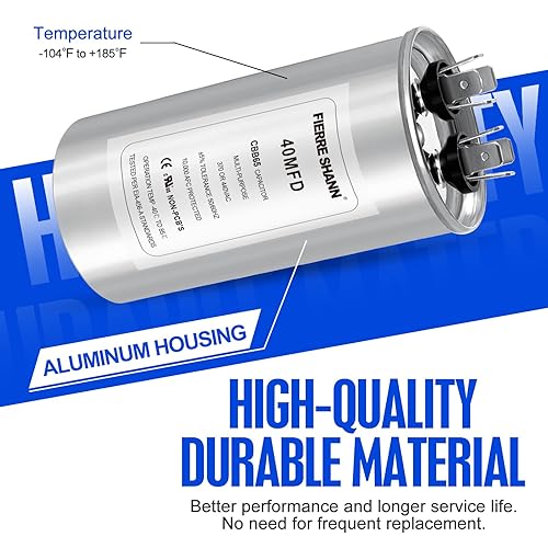 Miniatura 74 de Condensador de 50 uF/MFD para CA, 370 o 440 VCA CBB65 Condensadores redondos de doble carrera para funcionamiento del motor de CA, arranque