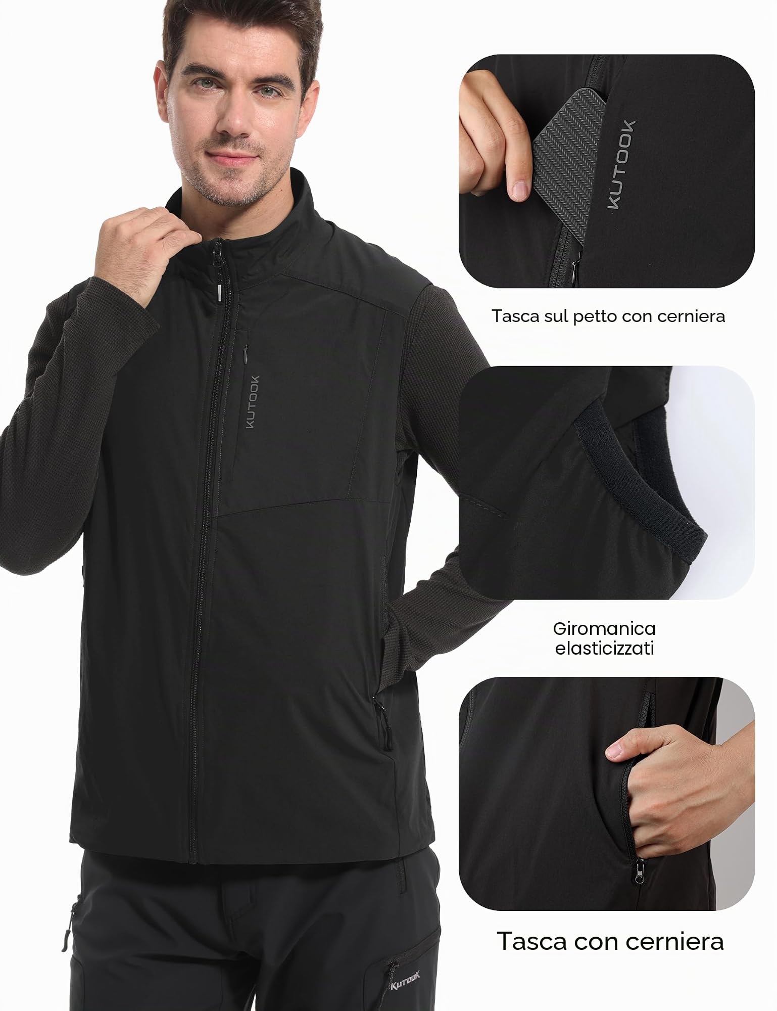 KUTOOK Gilet Uomo Invernale Gilet Uomo Sportivo Gilet in Pile Softshell Trekking Gilet da Golf Antivento in Fodera per Montagna Escursionismo Ciclismo e Altre Attività Outdoor