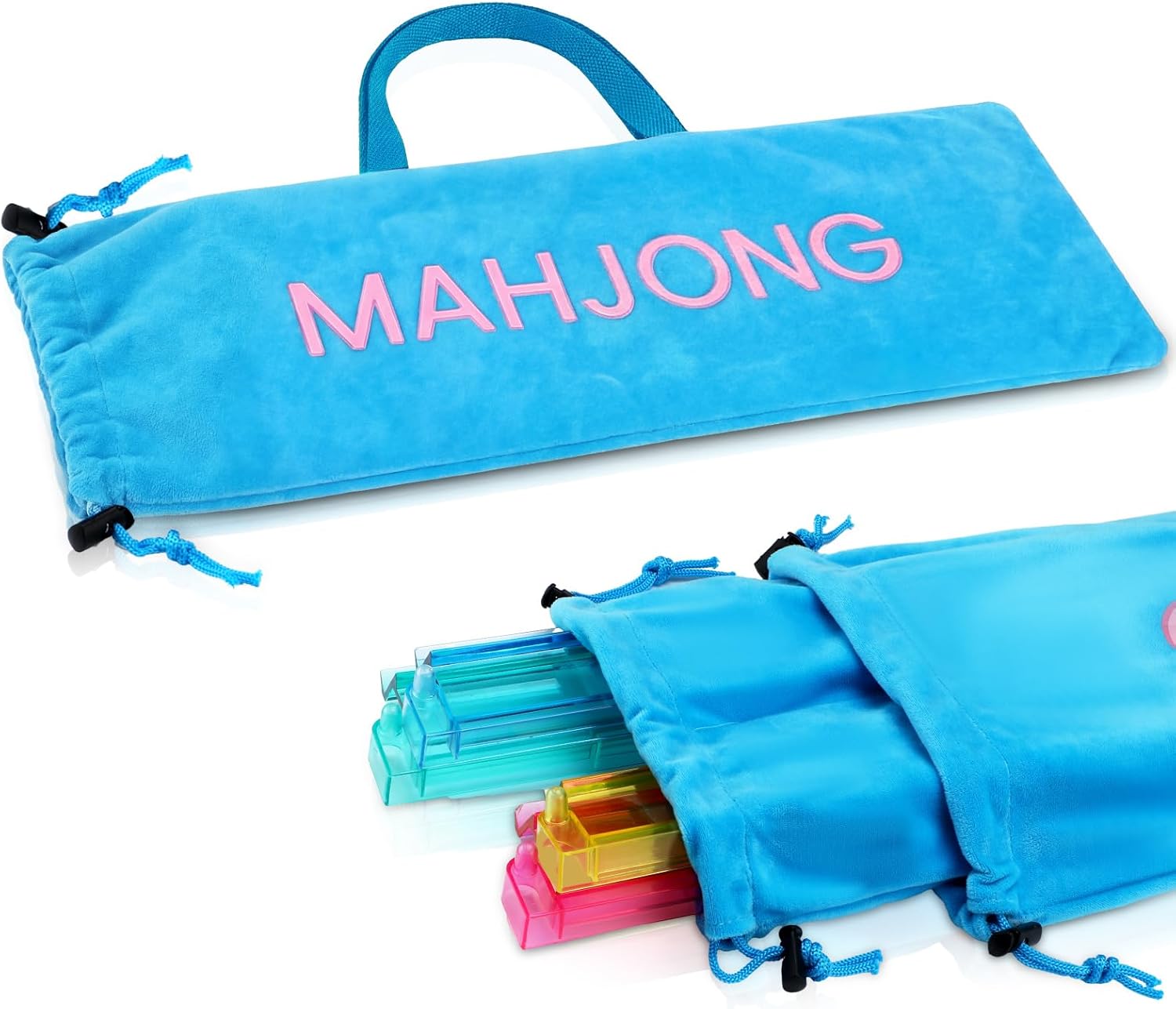 Shinylin Mahjong Rack Bag for Mahjong Game Storage 22 x 9 Inches Outer Bag with Handle Zipper & Inner Pocket Tiles Racks Game Accessory Card Pushers Carrying Fits All Types of Racks(Blue)