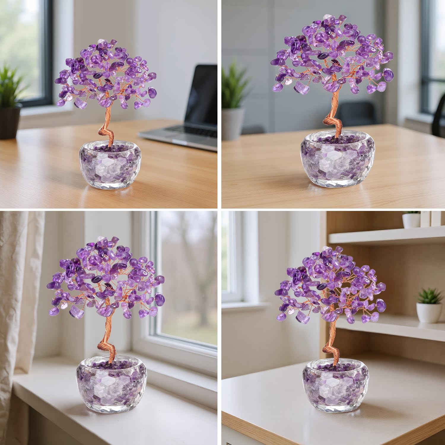 Arbre en cristal de quartz rose fait main pierre précieuse guérison décoration maison bureau chakra cadeau porte-bonheur anniversaire violet